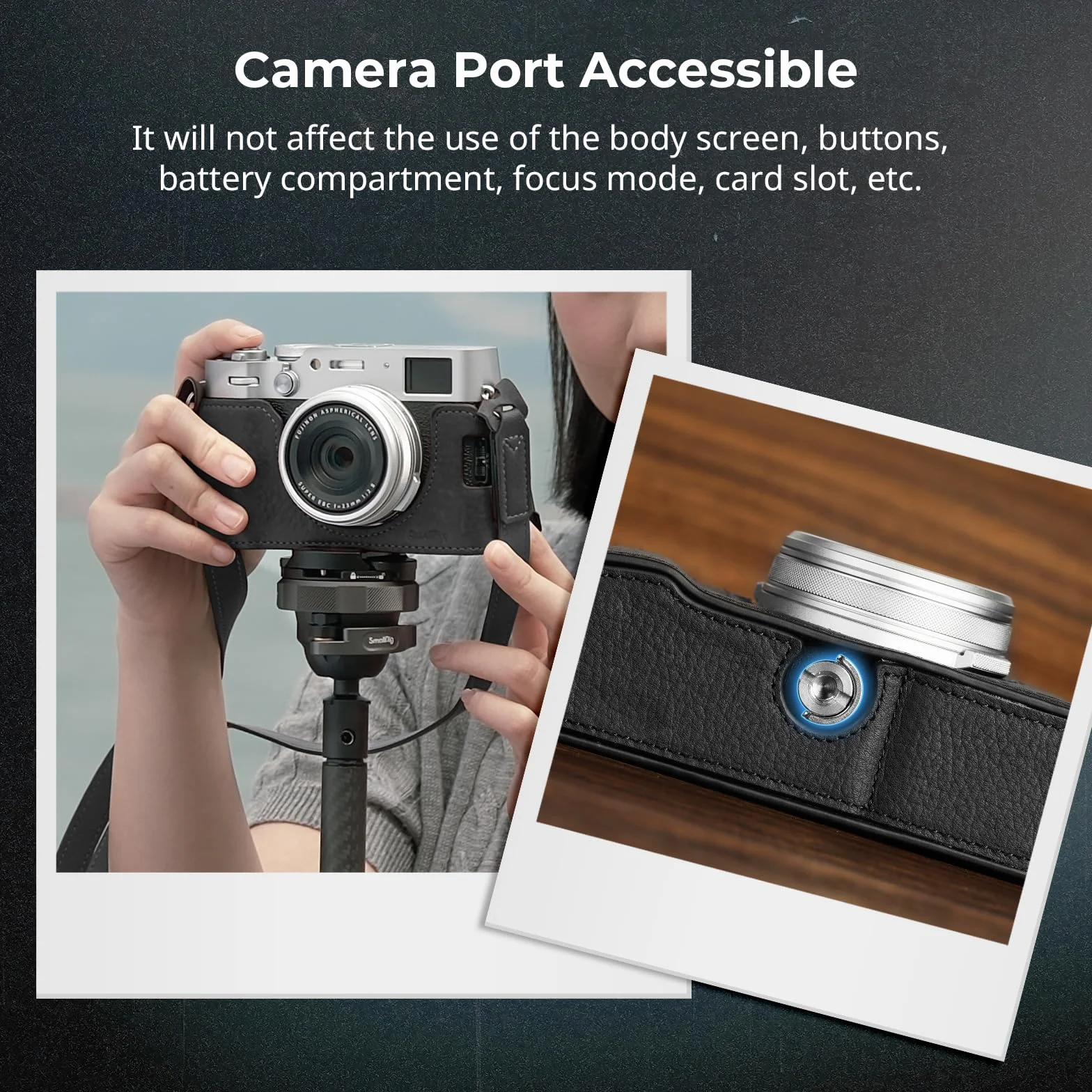 SMALLRIG X100VI Half Leather Case Kit Zestaw Skórzanego Etui z Paskiem na Ramię, Skórzane Etui na Aparat w Stylu Retro Pół Skórzane Etui z Ramką ze Stopu Aluminium dla FUJIFILM X100VI (Black) - 4700