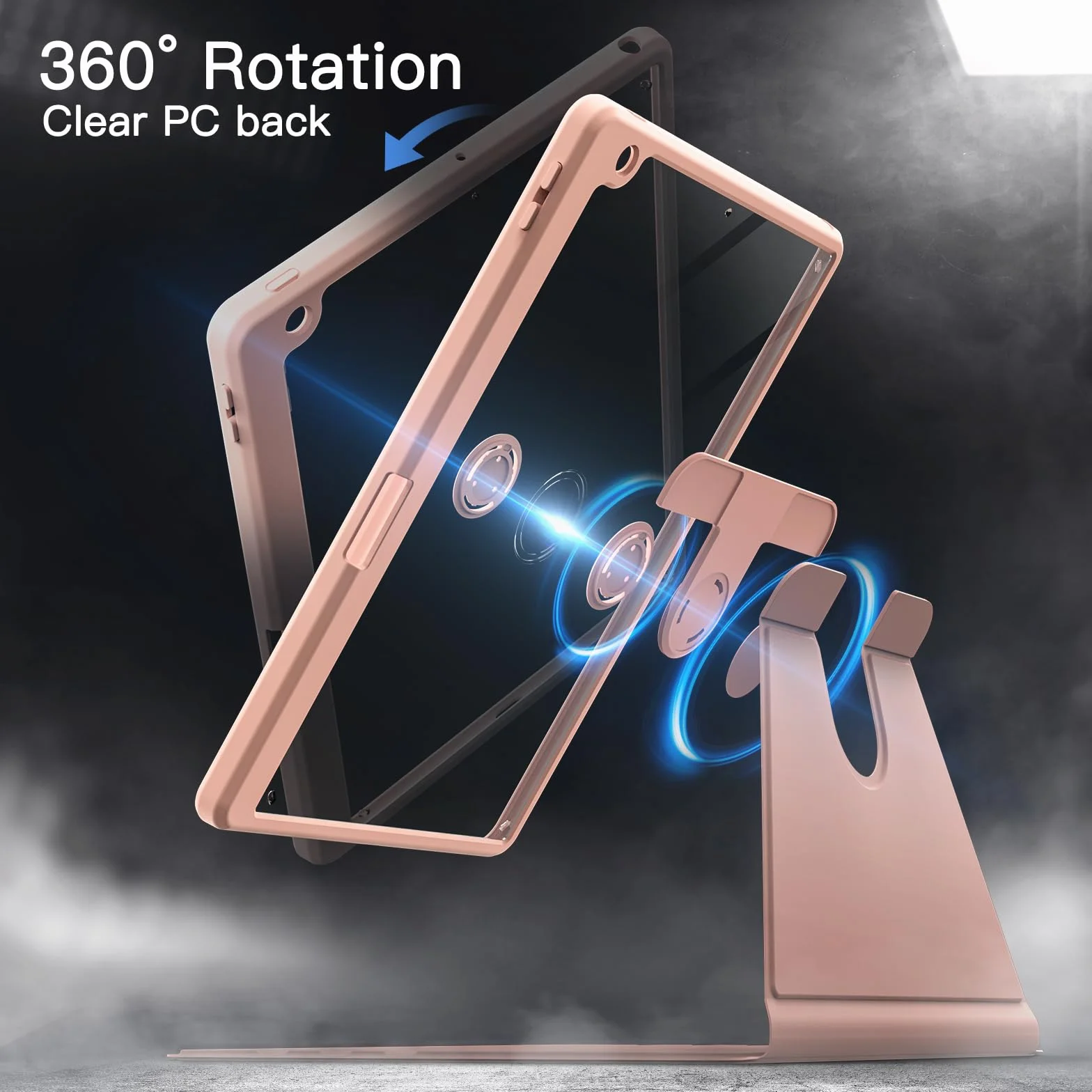 JETech Obrotowe Etui dla iPad 9/8/7 (10,2 Cala, Modelu 2021/2020/2019, 9./8./7. Generacji) z Pencil Uchwyt, Case z Obrotowa o 360 Stopni Pokrywa Stojaka Ochronnego Przezroczysty Tył (Różowe Złoto)