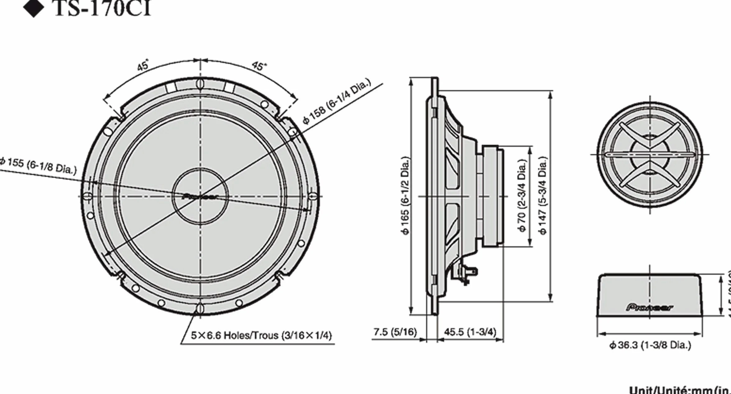 Pioneer TS-170CI 17 cm specyficzny dla marki 2-drożny głośnik komponentowy (170 W, złącze wtykowe do: Renault, Opel, Volkswagen, Peugot, Citroen, Kia, Hyundai)