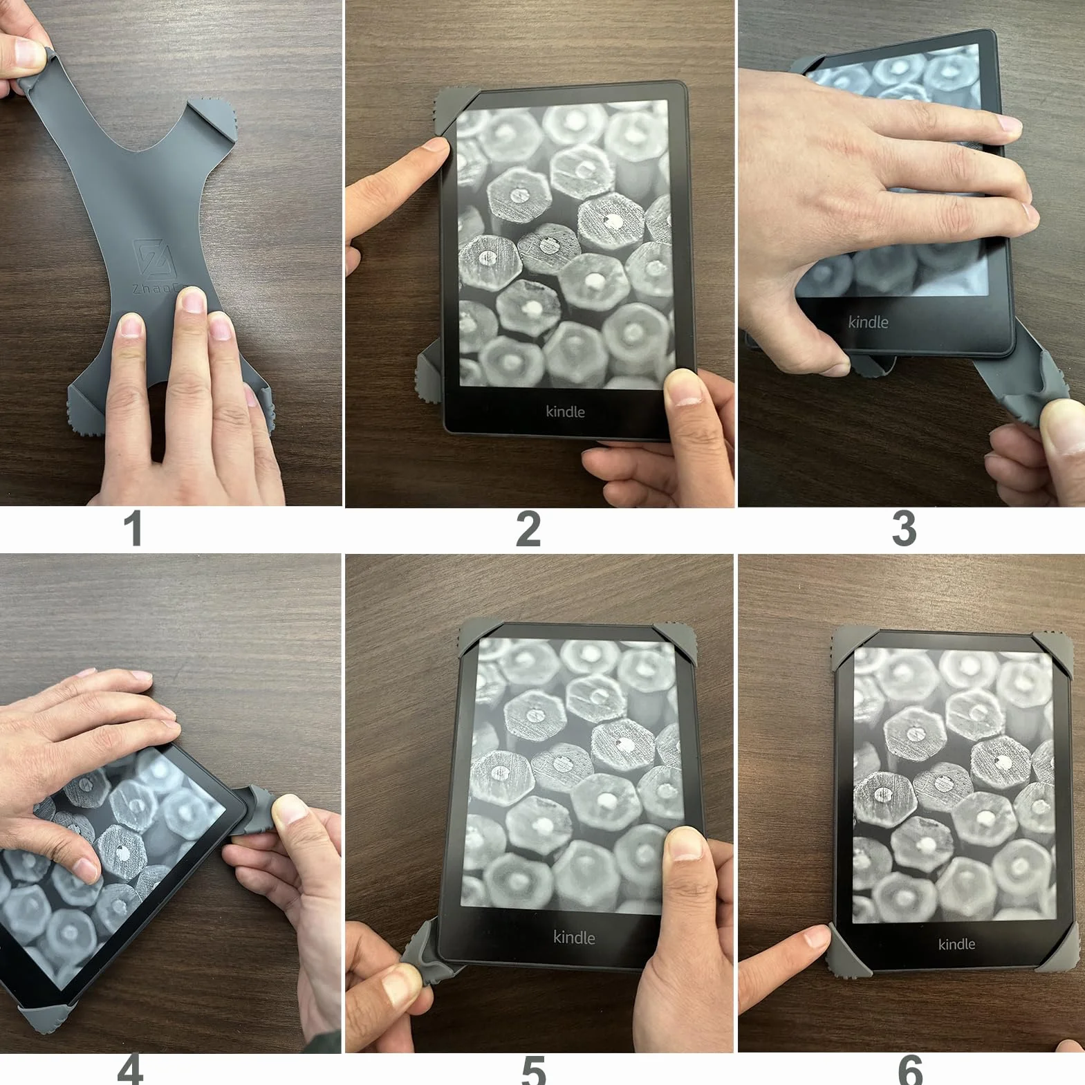 ZhaoCo Uniwersalne Etui Antypoślizgowy Silikonowy Pasek na Rękę Uchwyt na Palec do 6" / 6,8'' / 7" Kindle/Kobo/Sony Czytnik Ebooków - Szary