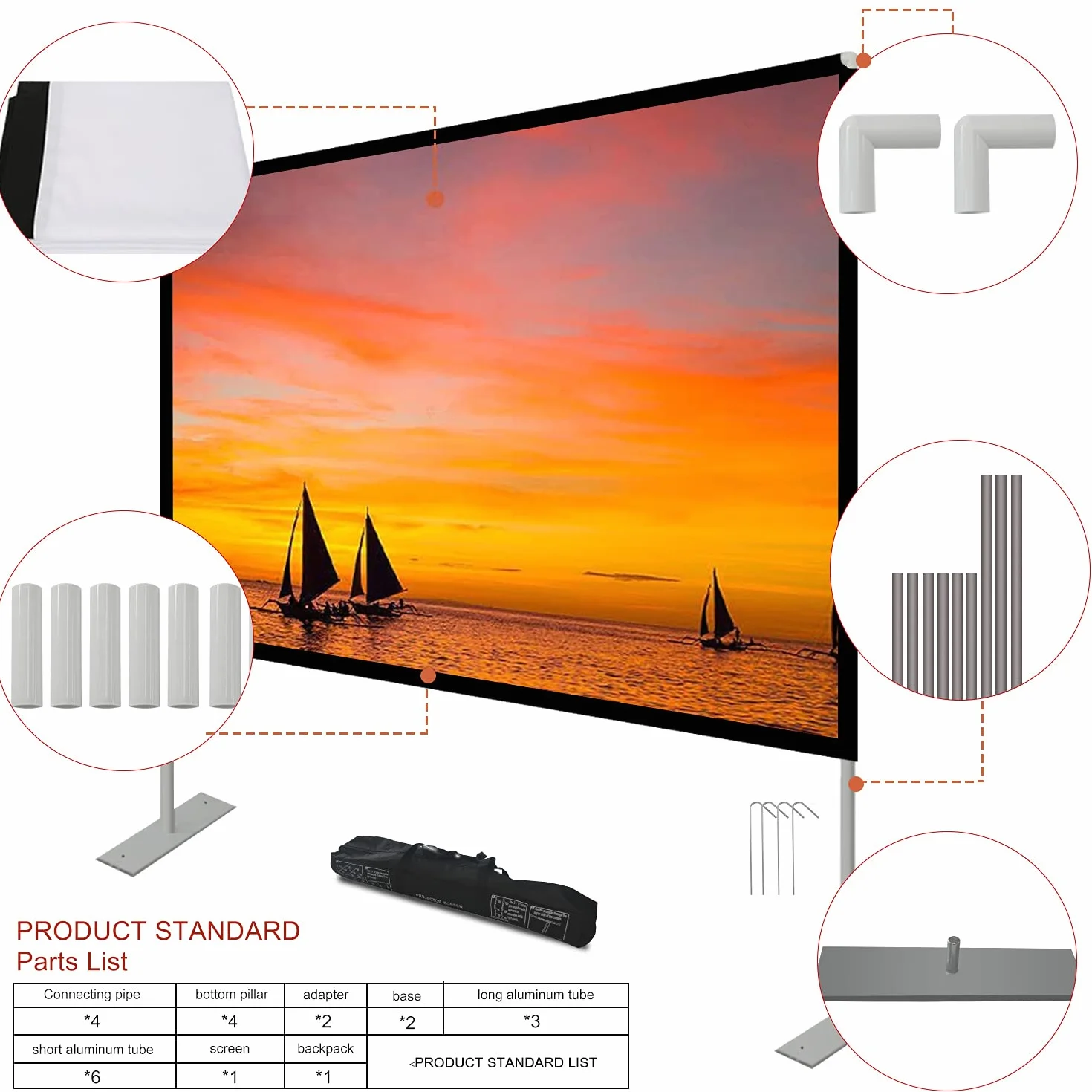 Ekran projekcyjny 100 cali 4K HD 16: 9 przenośny zmywalny wytrzymały składany projektor, odporny na zagniecenia do projektorów wideo, dwustronna projekcja do kina domowego/na zewnątrz (100")