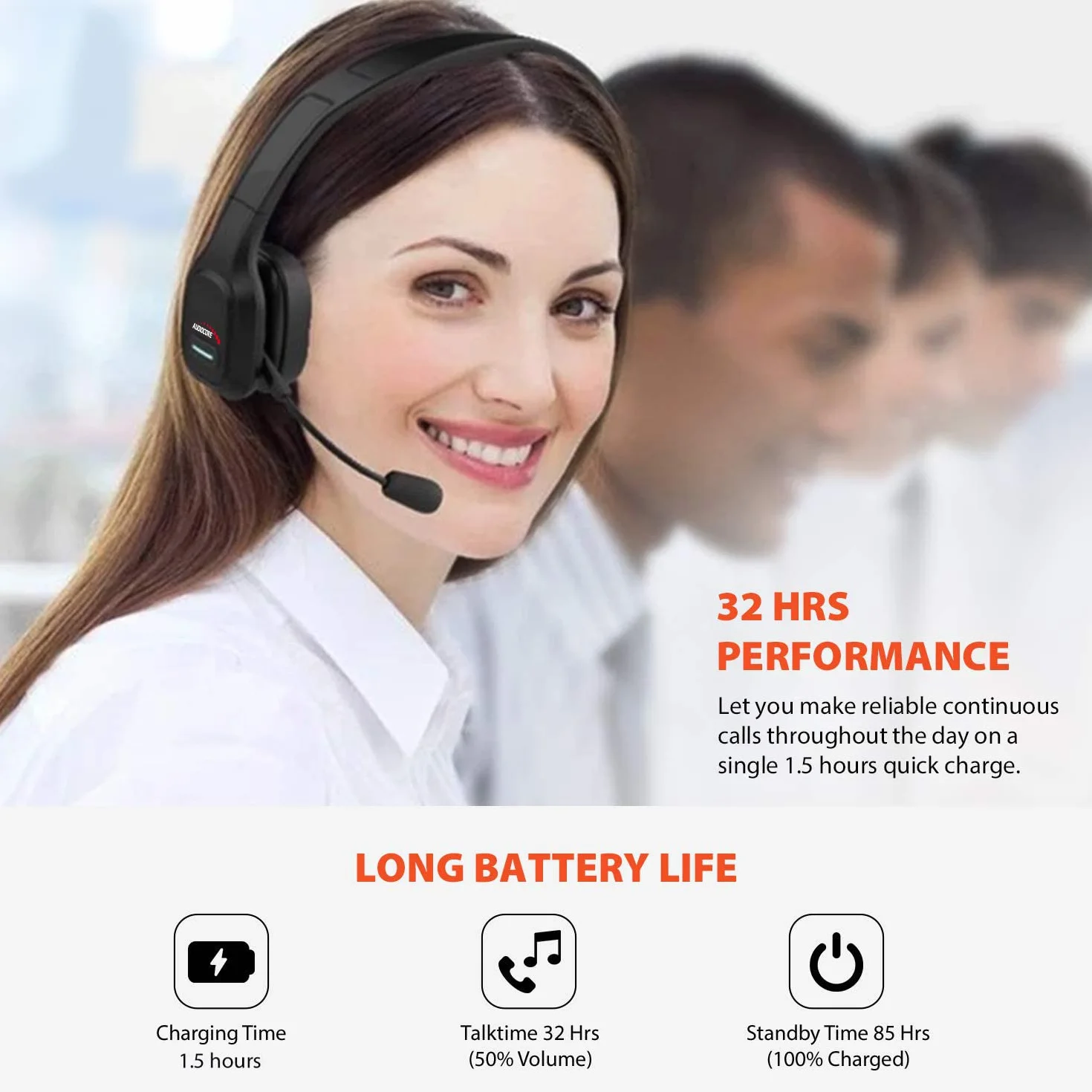 Audiocore Zestaw Słuchawkowy Bluetooth Z Mikrofonem Redukującym Szumy Dla Call Center Słuchawki Nauszne 32 Godziny Rozmów, Bezprzewodowy Zestaw Głośnomówiący Kompatybilny Z Asystentem Google