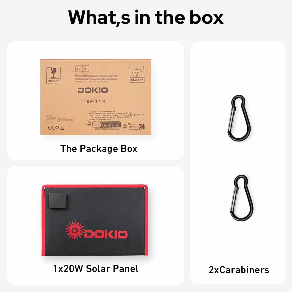 DOKIO 20W Moduł Solarny Monokrystaliczny Przenośny Składany Panel Słoneczny USB-A USB-C