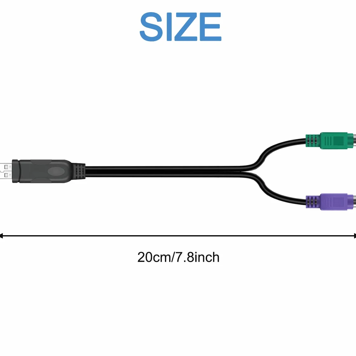 PS2 na USB adapter do klawiatury, kabel PS/2 żeński na USB A męski wtyk z chipem, 2 szt. 2 w 1 PS2 na kabel konwertera USB 2.0