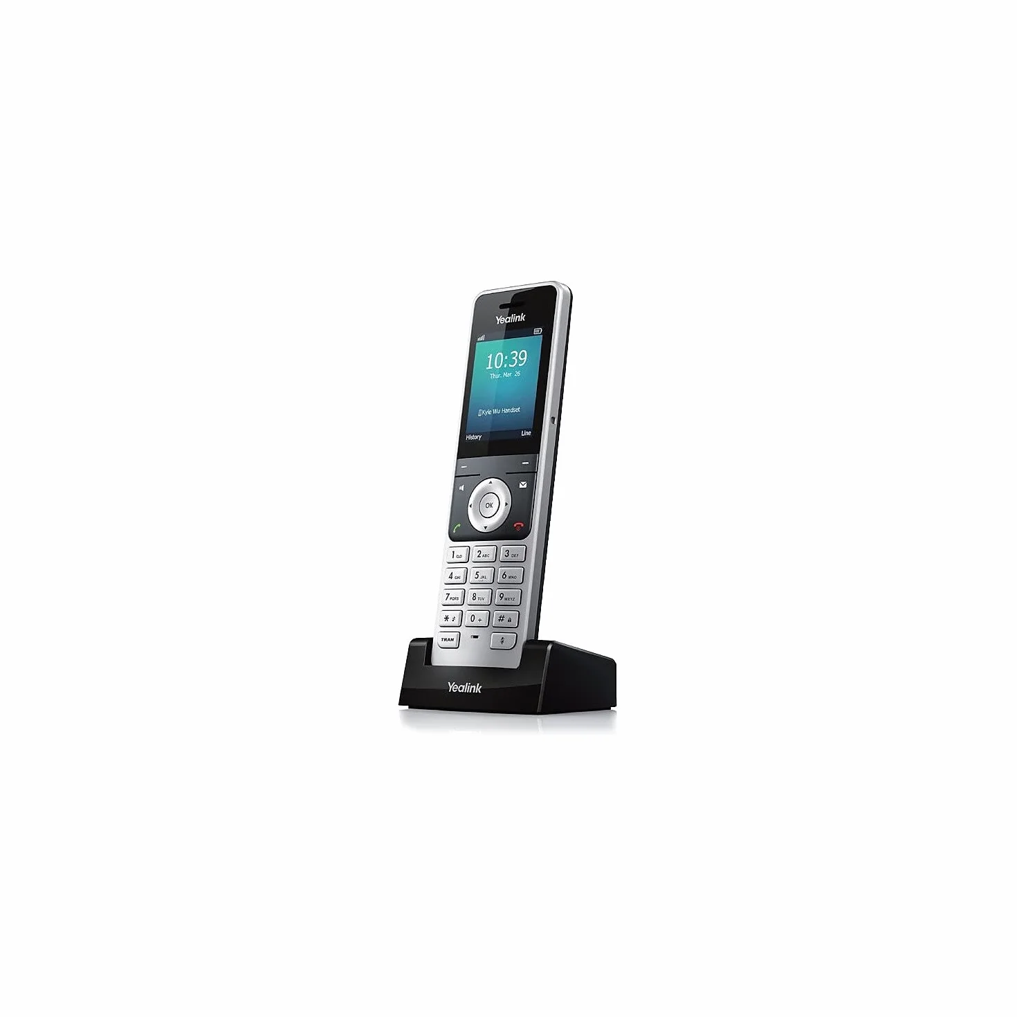 Yealink W56H IP-DECT zestaw słuchawkowy telefon z kolorowym wyświetlaczem TFT 2,4 cala, stacja bazowa Ethernet, srebrny/czarny