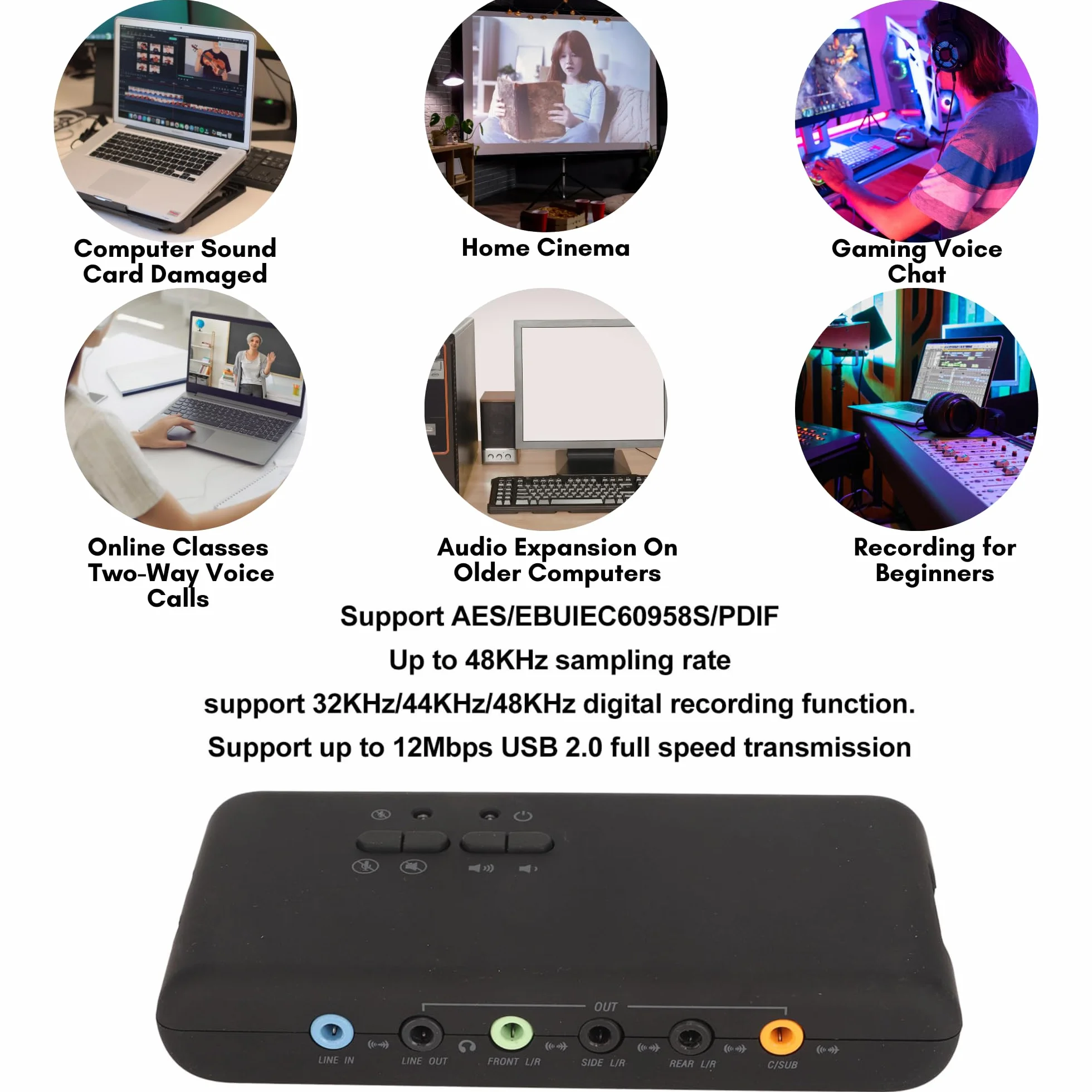 USB 7.1 Zewnętrzna Karta Dźwiękowa 8-kanałowa 12 Mb/s USB Soundbox 32KHz/44KHz/48KHz Podwójne Mikrofon na Komputerze na Komputerze PC na Komputerze Laptopa na PC na Komputerze PC