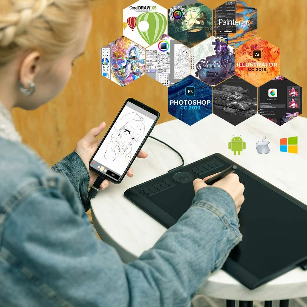 GAOMON M10K Pro Tablet graficzny 10 x 6,25'' 8192 poziomów ciśnienia rysik pasywny OTG