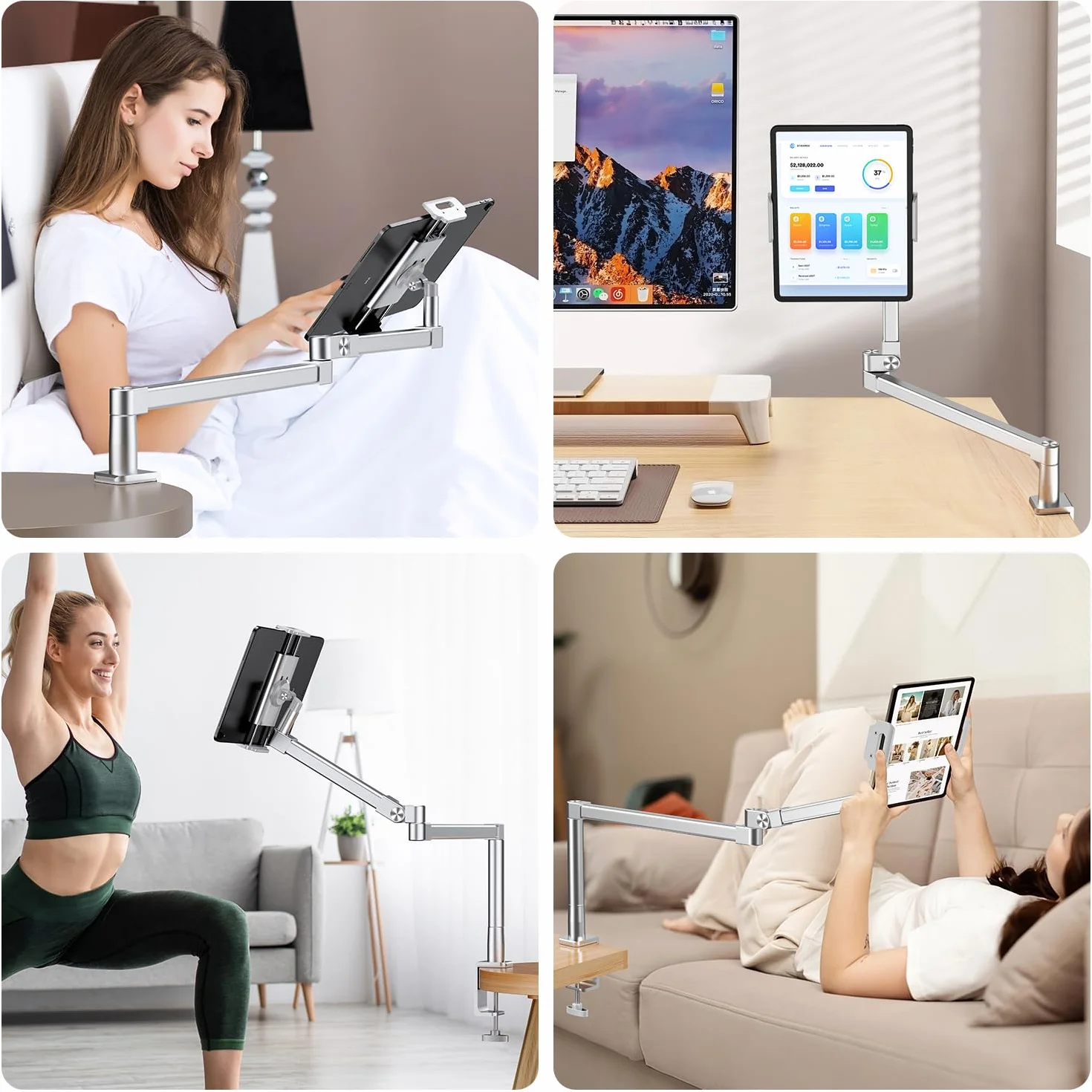 elitehood 71.1 cm długie ramię, uchwyt na biurko, wytrzymały aluminiowy uchwyt na ramię tabletu na biurko, sofę, kompatybilny z iPadem Pro 13/12,9 Air Mini, iPhone'em, przenośnym monitorem i tabletami