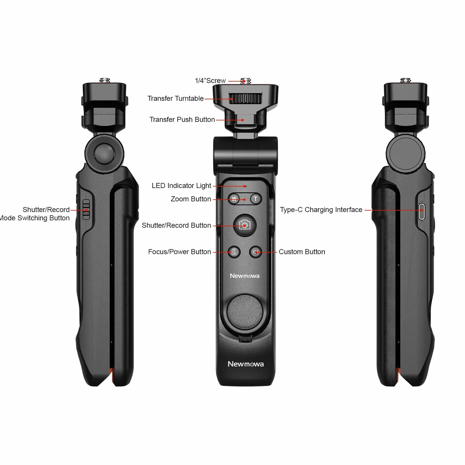 Newmowa Bezprzewodowy uchwyt do zdalnego sterowania kamerą statywu strzelecki, przenośny uchwyt podróżny mini statywu do Sony ZV-1, ZV-1F, RX100 VII, A7 III, A6100, Canon EOS R, RP, 6D Mark II, 800D,