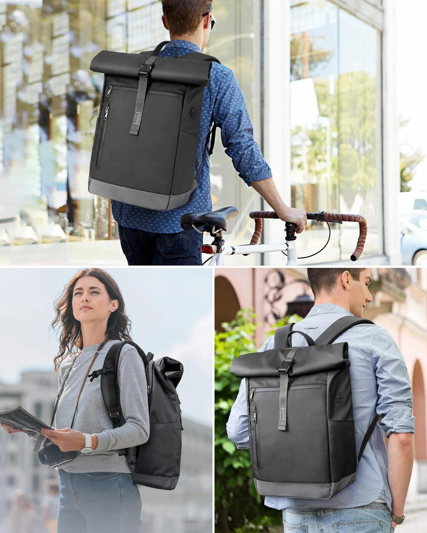 Inateck Plecak na laptopa 43 cm Roll Top antykradzieżowy odporny na zachlapanie czarny