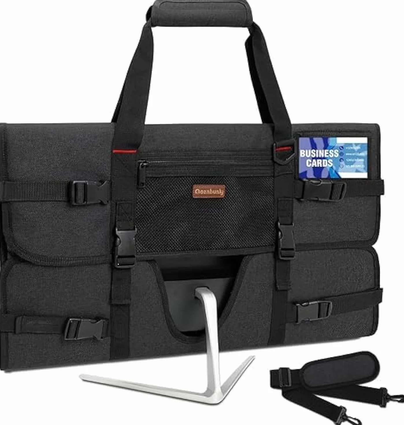 Torba do przenoszenia monitora, kompatybilna z monitorami 24-calowymi/ekranami LCD, torba na monitor z paskiem na ramię i kieszenią na wizytówki (27-czarny)