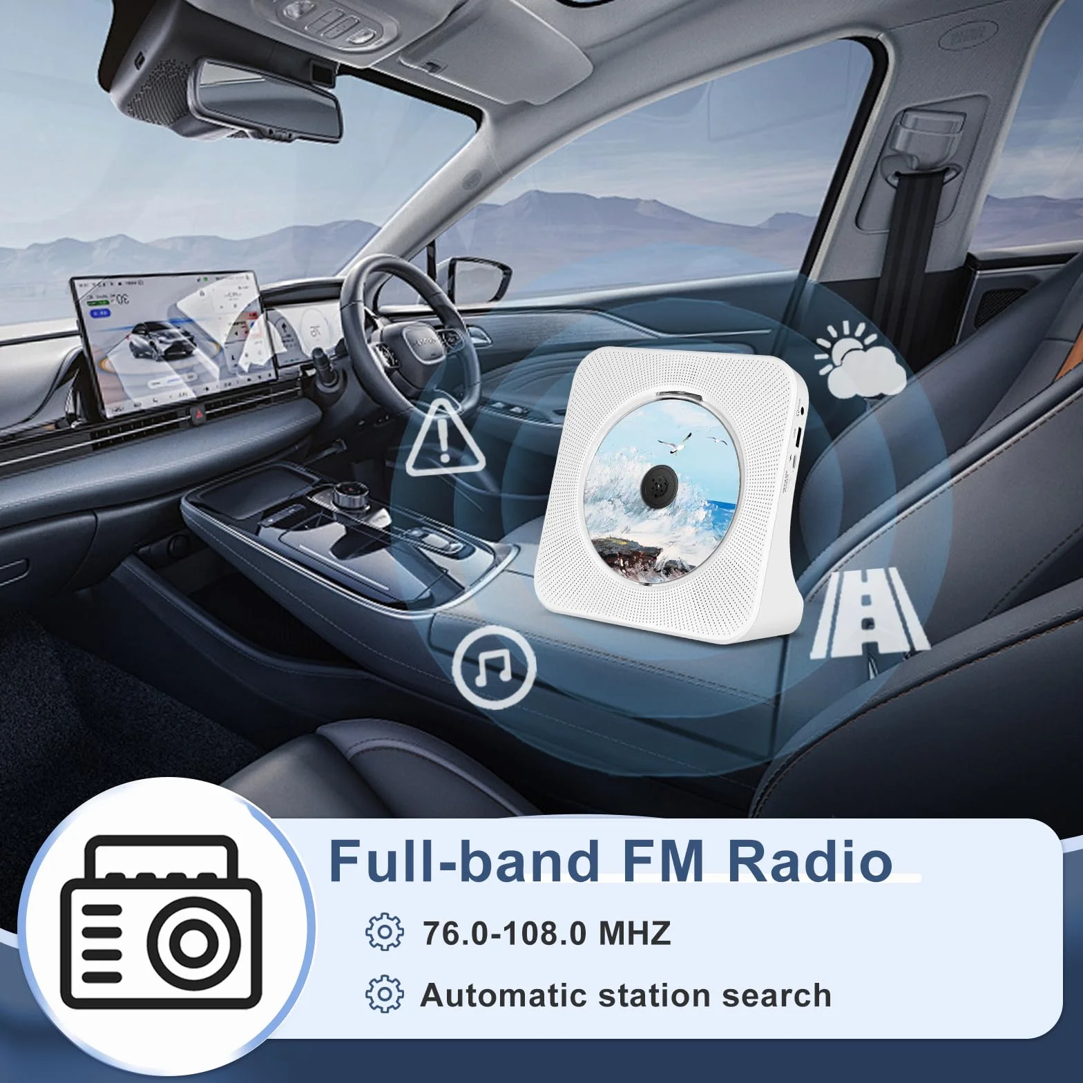 Biurkowy odtwarzacz CD z Bluetooth 5.0, przenośny odtwarzacz muzyki CD do domu, wbudowany głośnik HiFi, pilot zdalnego sterowania, radio FM, gniazdo słuchawkowe, wyłącznik czasowy, obsługa AUX/USB