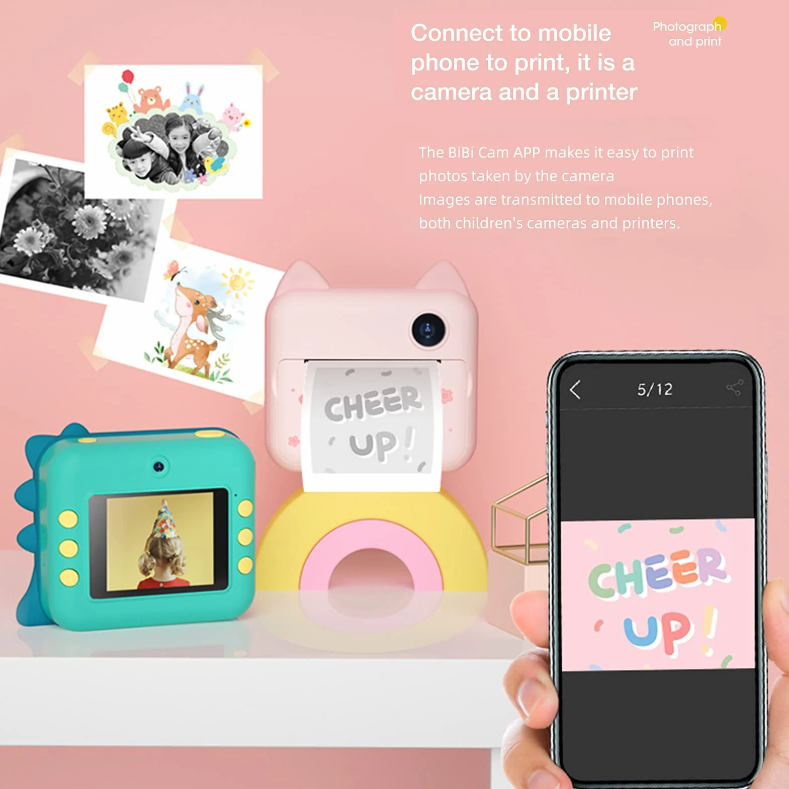 Andoer P1 Aparat błyskawiczny dla dzieci z 2 rolkami papieru do drukowania, karta SD 32 GB, obsługa transmisji WiFi na samoprzylepnym papierze fotograficznym, prezent