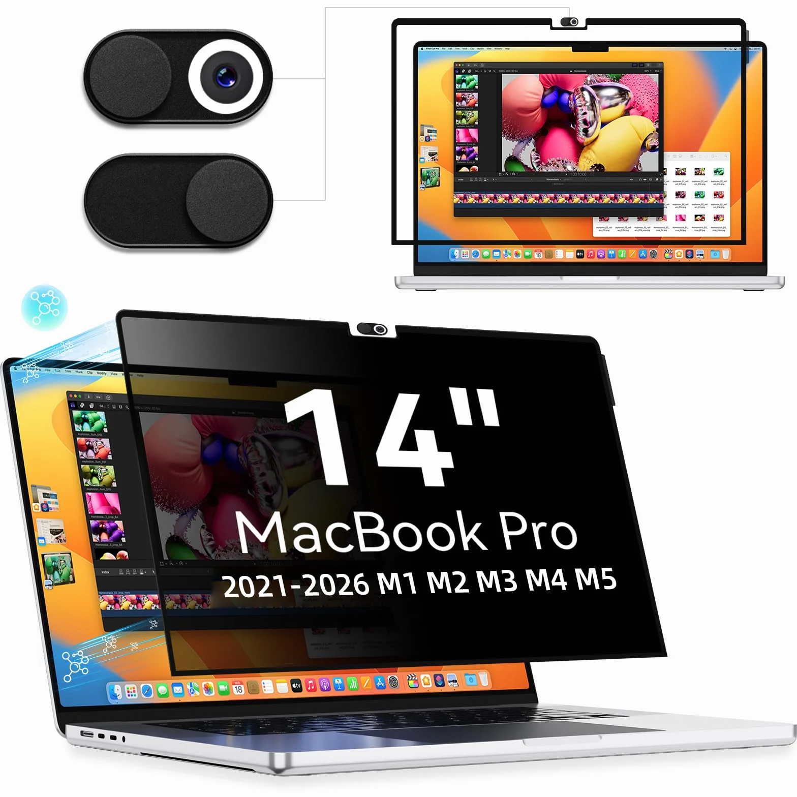 MagicSuction Filtr prywatyzujący do MacBook Pro 14" (2021-2023) M1 A2442/M2 A2779 / M3 A2992 A2918, 14,2", zdejmowany, ochrona przed szpiegiem, niebieskie światło, Mac Laptop Privacy, ochrona przed