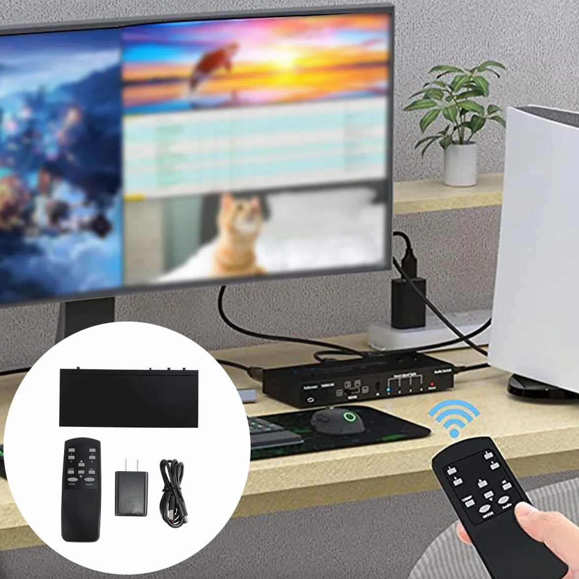 Przełącznik HDMI Multiviewer 4x1 4K, płynny przełącznik, 4 wejścia i 1 wyjście, z pilotem na podczerwień, obsługuje rozdzielczość 4K Full HD i 5 trybów wyświetlania