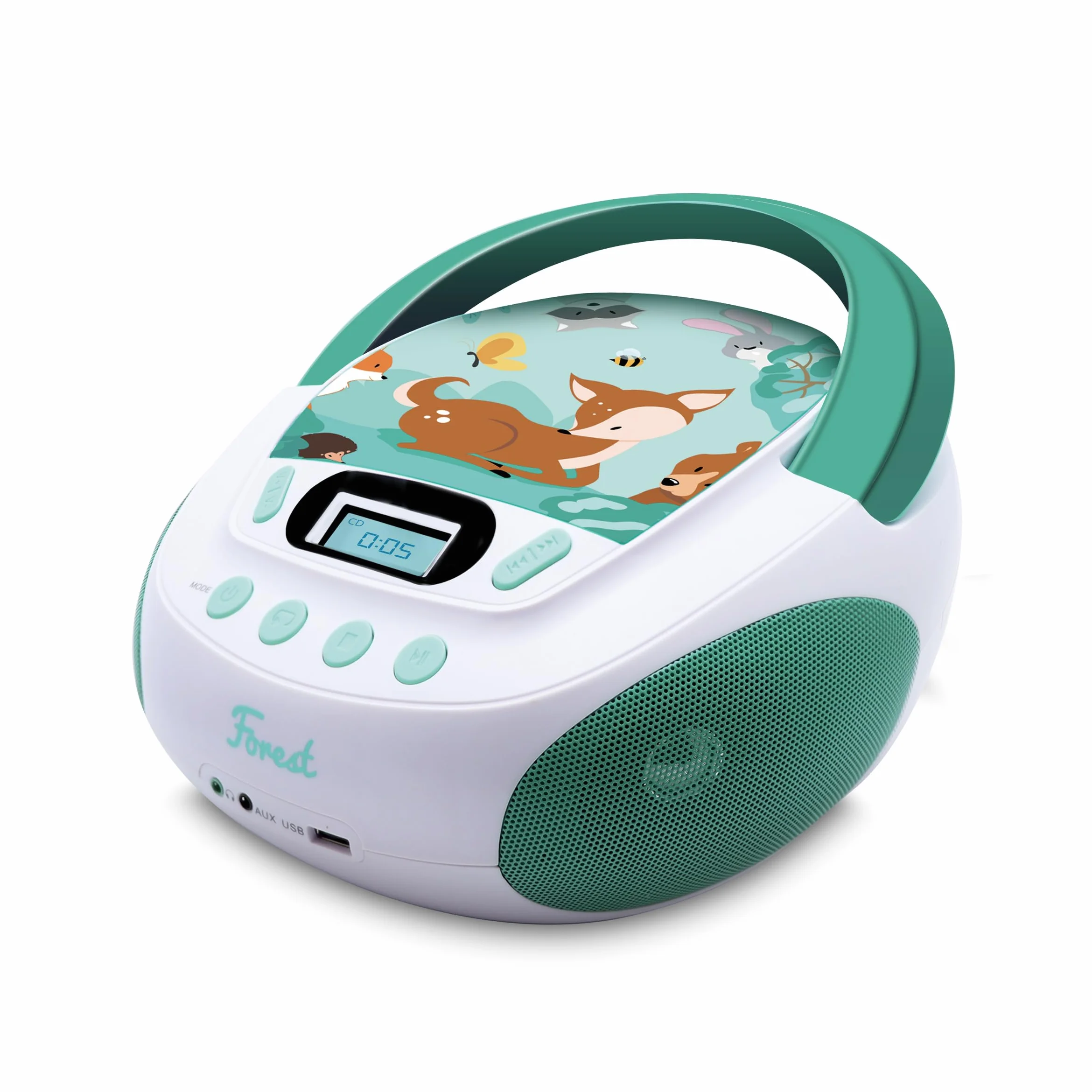 Odtwarzacz CD MP3 Forest Metronic dla dzieci z portem USB i wejściem audio Biały/Zielony