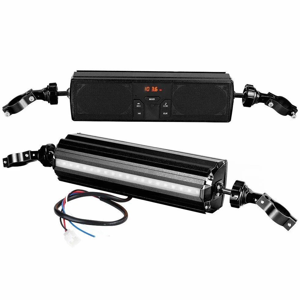 Qiilu Modyfikacja motocykla Kierownica System USB Odtwarzanie Antypoślizgowy Wodoodporny System dźwiękowy Głośniki stereo (czarne)