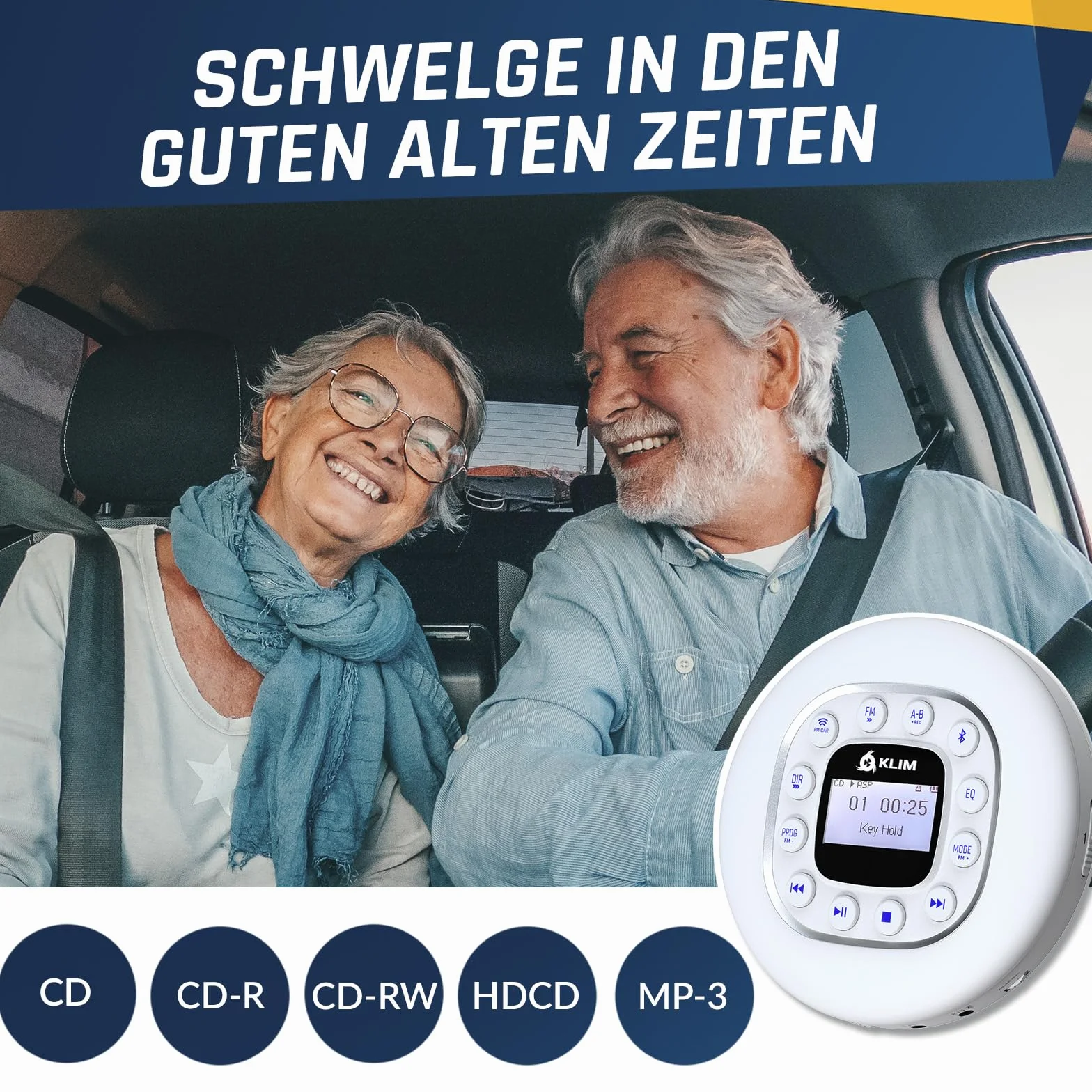 KLIM Journey + przenośny odtwarzacz CD Walkman z długą żywotnością baterii + NOWOŚĆ + słuchawki w zestawie + radio FM + kompatybilny z MP3 + karta SD, nadajnik FM, Bluetooth + idealny do samochodu -