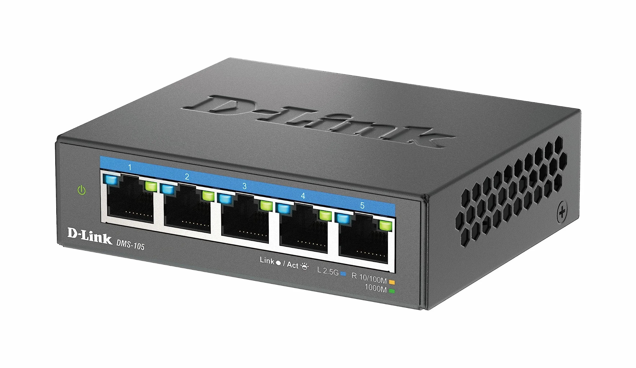 D-Link DMS-105 5-portowy przełącznik Multi-Gigabit Unmanaged Desktop Switch (5 portów 2,5 G, bez wentylatora, niski profil, kompaktowy, metalowa obudowa, QoS, Plug and Play)