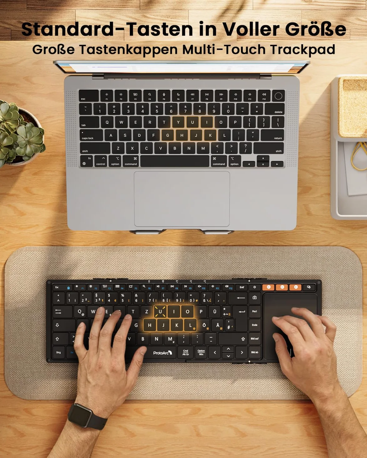 ProtoArc XK01 TP klawiatura Bluetooth składana z touchpadem, bezprzewodowa klawiatura składana QWERTZ niemiecka z dużym touchpadem dla iPad, iOS, Android, Windows Laptop PC Tablet - Czarny