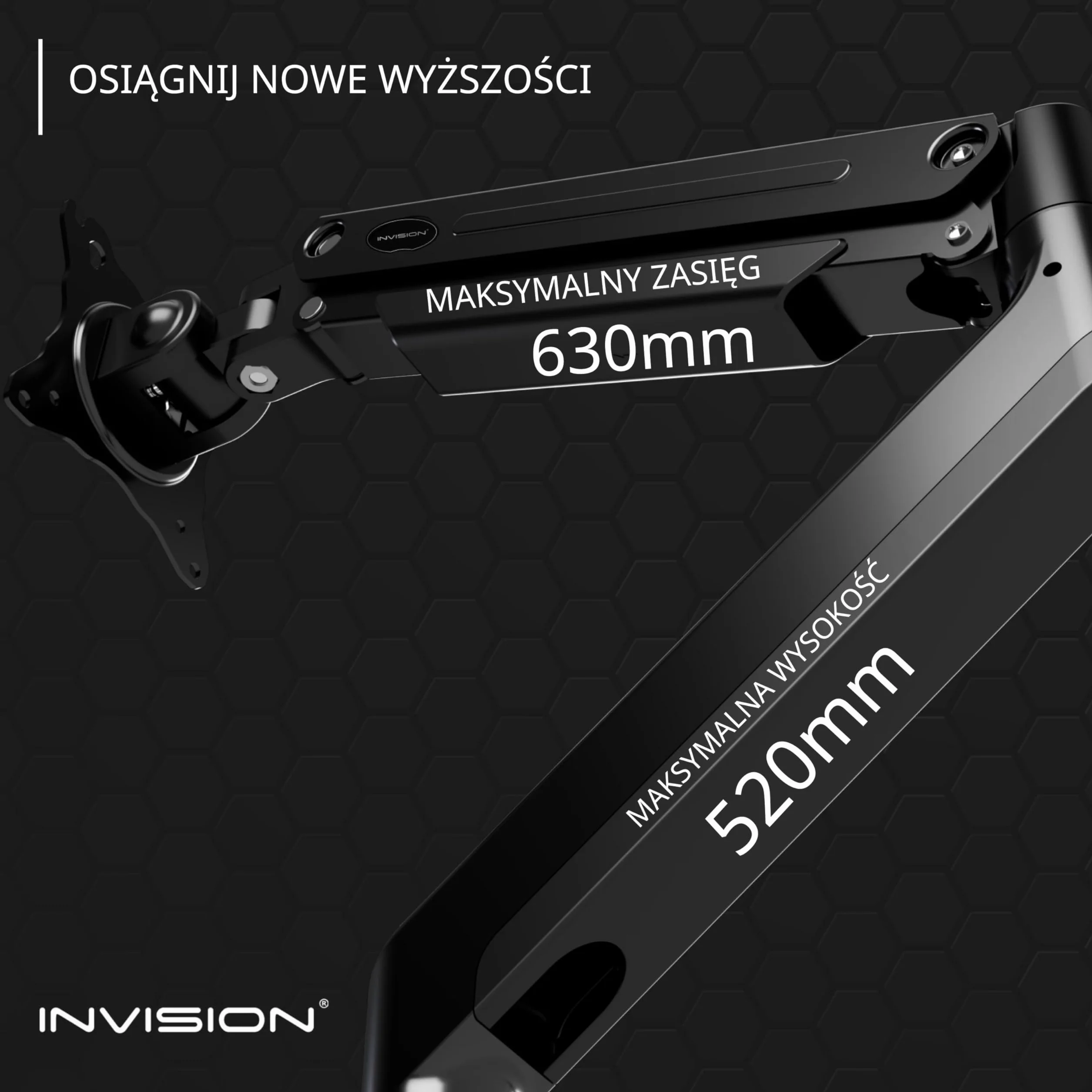 Invision Uchwyt Biurkowy na Sprężynie Gazowej do Monitora LCD LED 24-40 Cali 2-15 kg Czarny MX450
