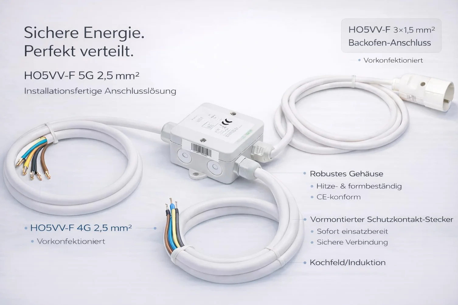 Power Splitter 2 m rozdzielacz kuchenny prądu przyłącze piekarnik płyta kuchenna ceramiczna indukcyjna biała