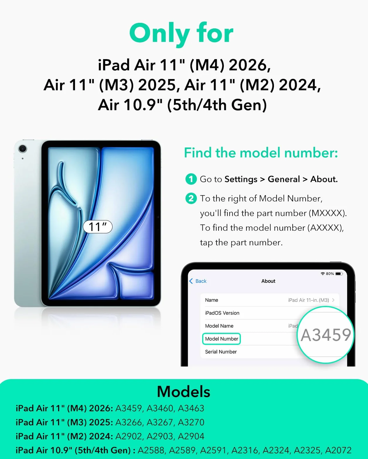 ESR Etui na iPad Air 11 cali (2025) M3/M2, iPad Air 7a/6a/5a/4. generacji (2024/2022/2020) 10,9 cala, zdejmowana osłona magnetyczna, regulowany stojak pionowy/poziomy, 9 kątów w