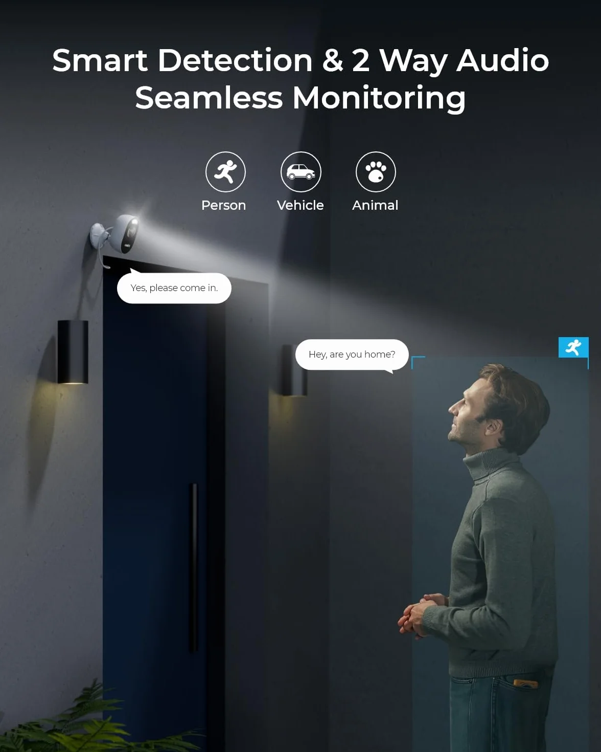 Reolink Lumus, Ulepszona zewnętrzna kamera bezpieczeństwa 2K 4MP z reflektorami, dwuzakresowa kamera WiFi 2,4/5 GHz, inteligentne wykrywanie osób/pojazdów/zwierząt z natychmiastowymi alertami
