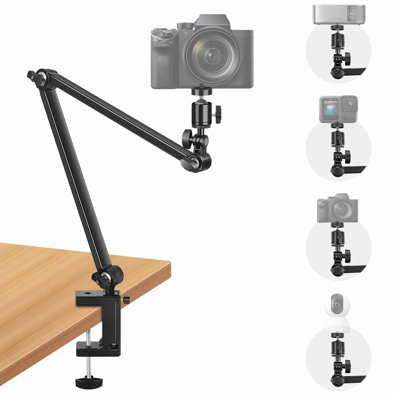 Uchwyt na kamerę internetową, statyw stołowy z gwintem 1/4 cala, ramię aparatu do Logitech C922 C930, GoPro Hero, aparatów DSLR, świateł pierścieniowych i wielu innych
