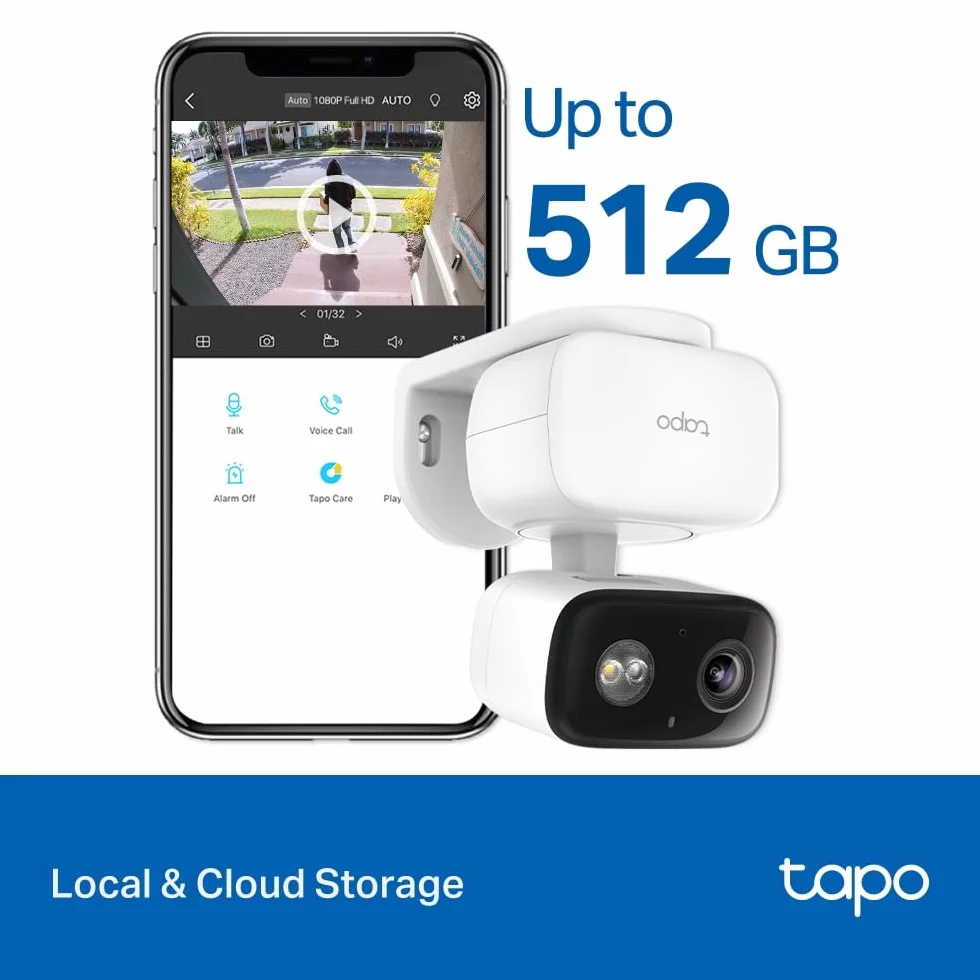 TP-Link Tapo C206 mini kamera do monitoringu z nagrywaniem, 1080p, zasięg 360°, do użytku wewnątrz i na zewnątrz, rozpoznawanie i powiadomienia, karta microSD do 512 GB, 105,3 × 77,8 × 69,8 mm