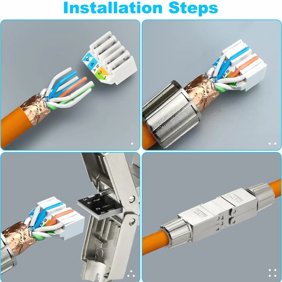 AXFEE 2-pak złączy RJ45, moduł złącza Cat7, złącze Ethernet 8P8C, ekranowany przedłużacz sieciowy, adapter złącza LSA, modułowe złącze wtykowe do kabla Ethernet, 2 szt