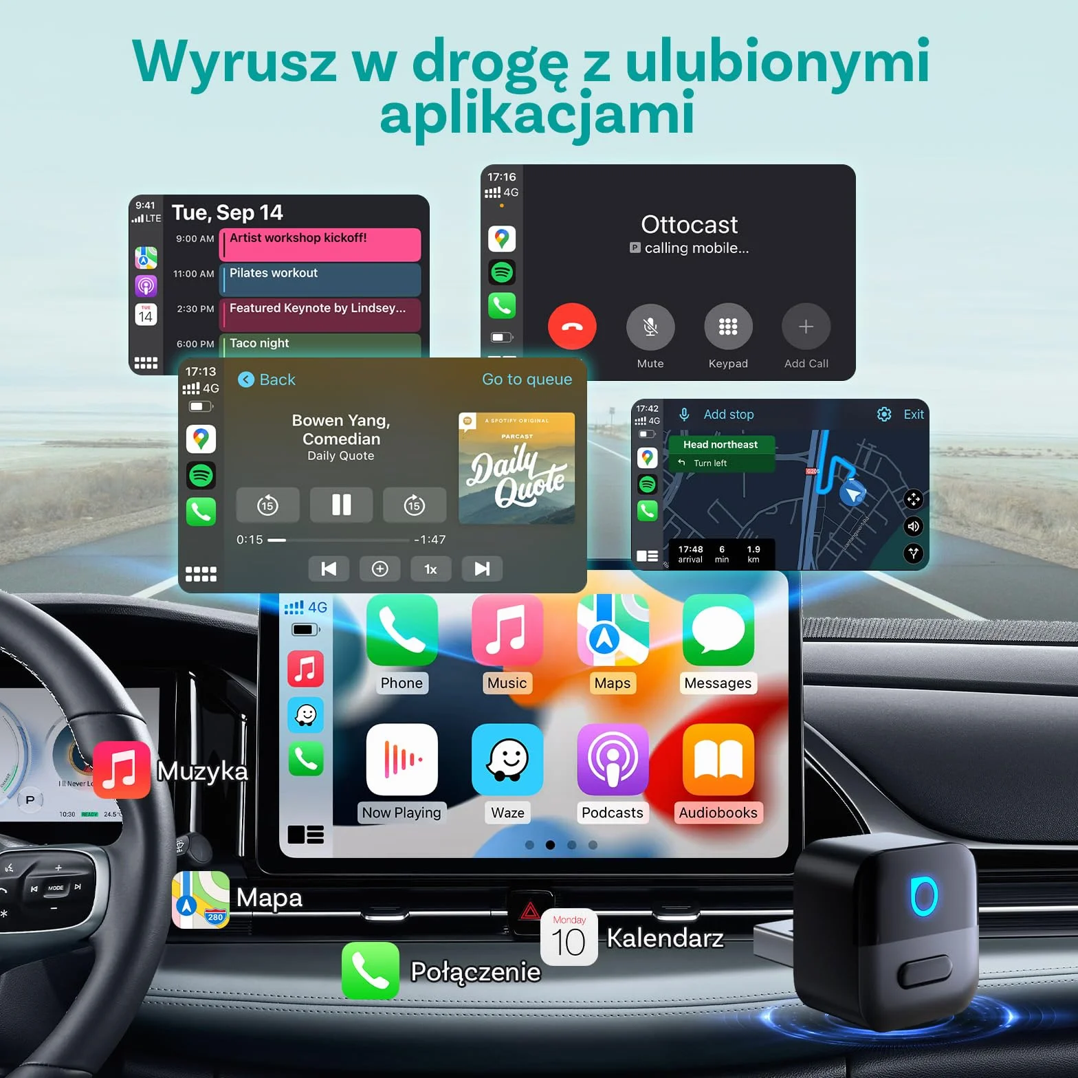 (2026 Nowość) OTTOCAST 2 w 1 Bezprzewodowy Adapter CarPlay i Android Auto, Ottocast Mini Pico z Odłączenie Jednym Naciśnięciem, BT 5.4, Plug & Play do Samochodów z Fabrycznym CarPlay/Android Auto
