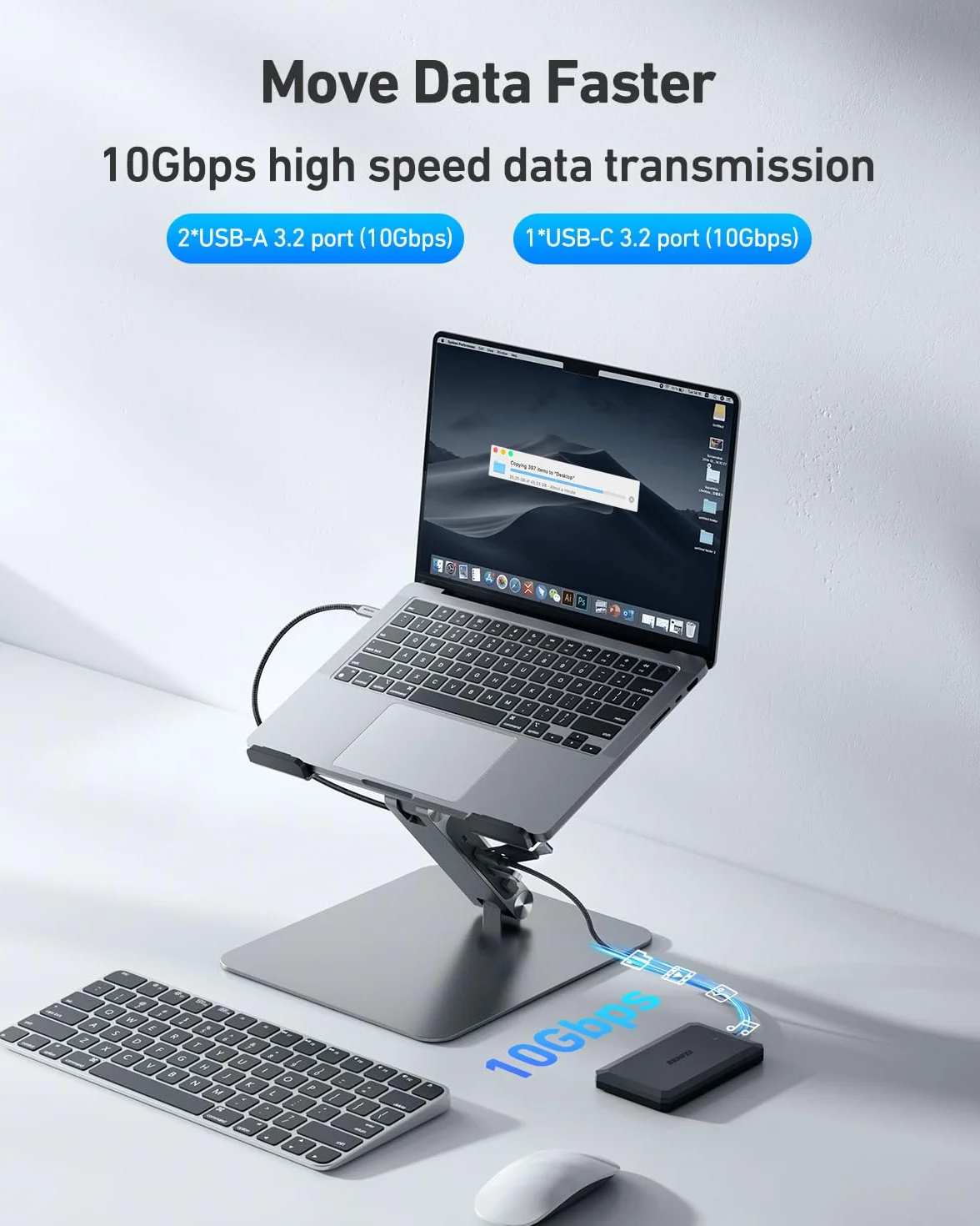 BENFEI Stojak na laptopa ze stacją dokującą USB C 7 w 1 HDMI 4K 60 Hz 100 W Power Delivery 10 Gbps USB-C USB-A 3.2