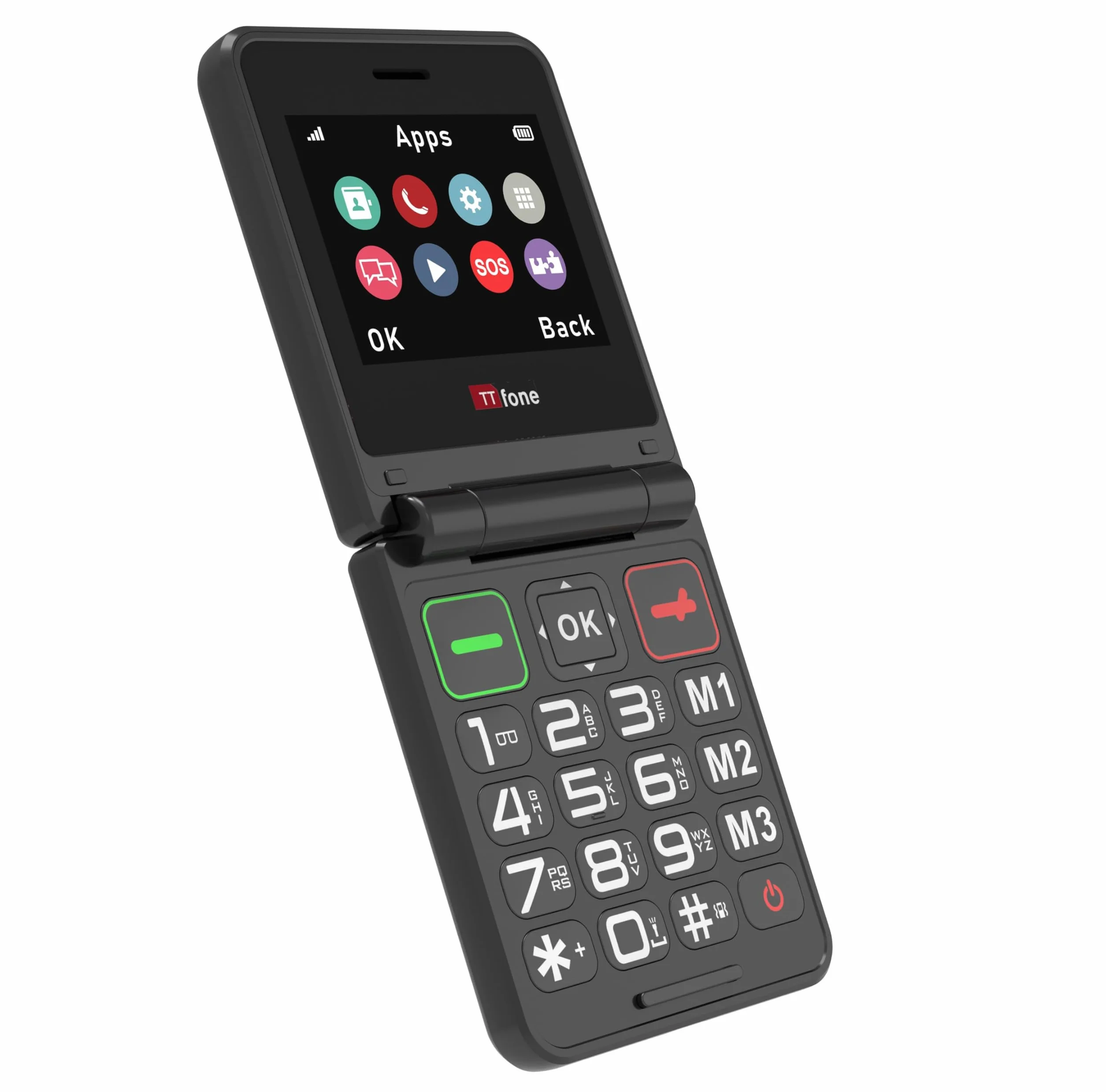 Telefon komórkowy flip dla seniorów z dużymi przyciskami, składany, alarm SOS, długa pracy baterii, 3G i 4G LTE, kolor czarny (z kablem USB)