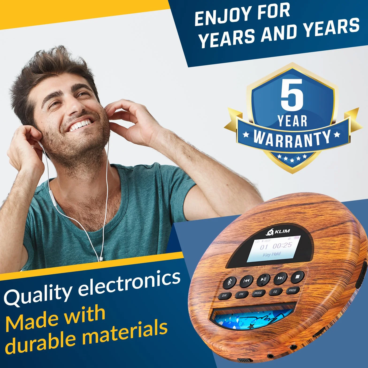 KLIM Nomad Wood Przenośny odtwarzacz CD MP3 Bluetooth Radio FM