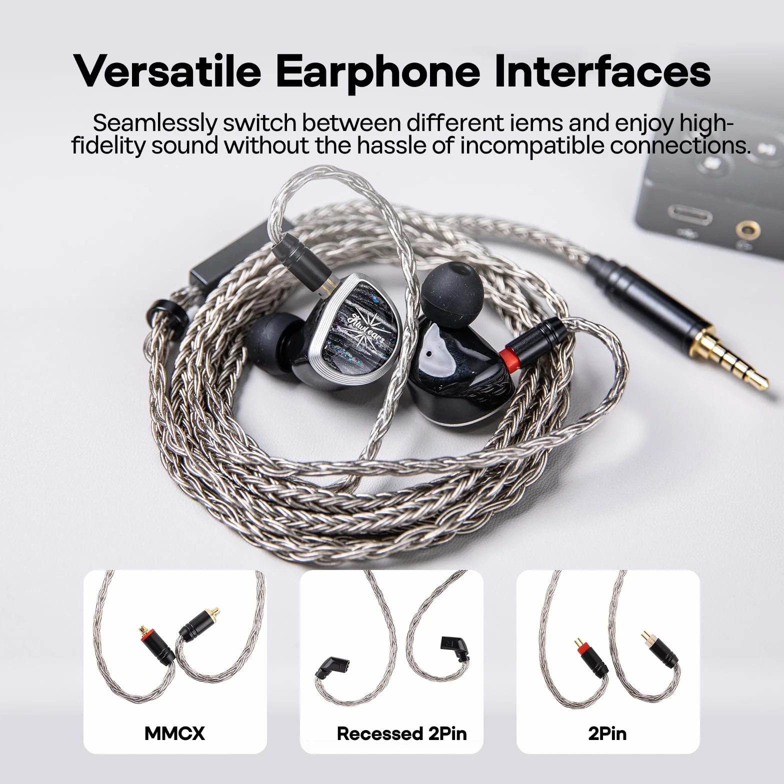 Linsoul Tripowin Zonie HiFi IEM Upgrade kabel, z mikrofonem Omni, 16-żyłowy, posrebrzany kabel słuchawkowy SPC, opcje typu C/3,5 mm, 1,25 m, nieplączący się przewód dla audiofilów (typ C, 2-pinowy