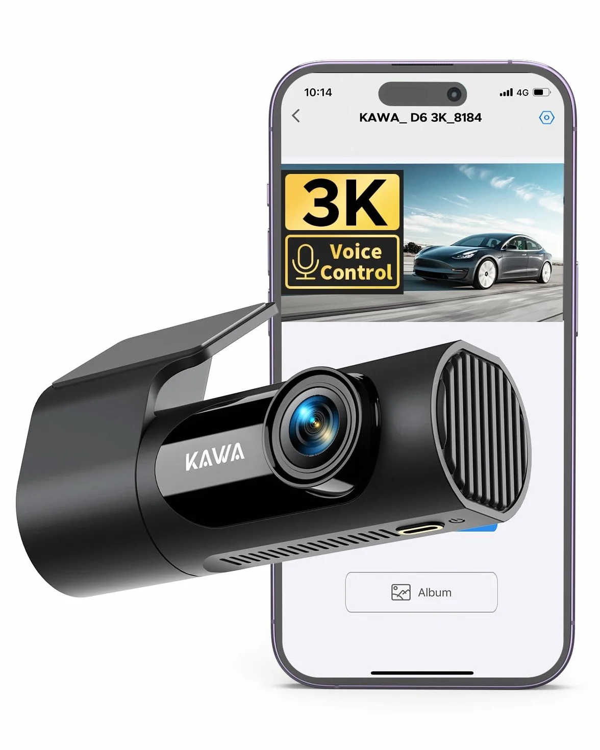 Dash Cam 2K, KAWA WiFi Dash Camera for Cars 1440P with Starlight Color Night Vision, Voice Control, Emergency Recording, Built-in 3D Sensor, Hidden Design Dashcam, WDR, Wide Angle, 24H Parking Monitor