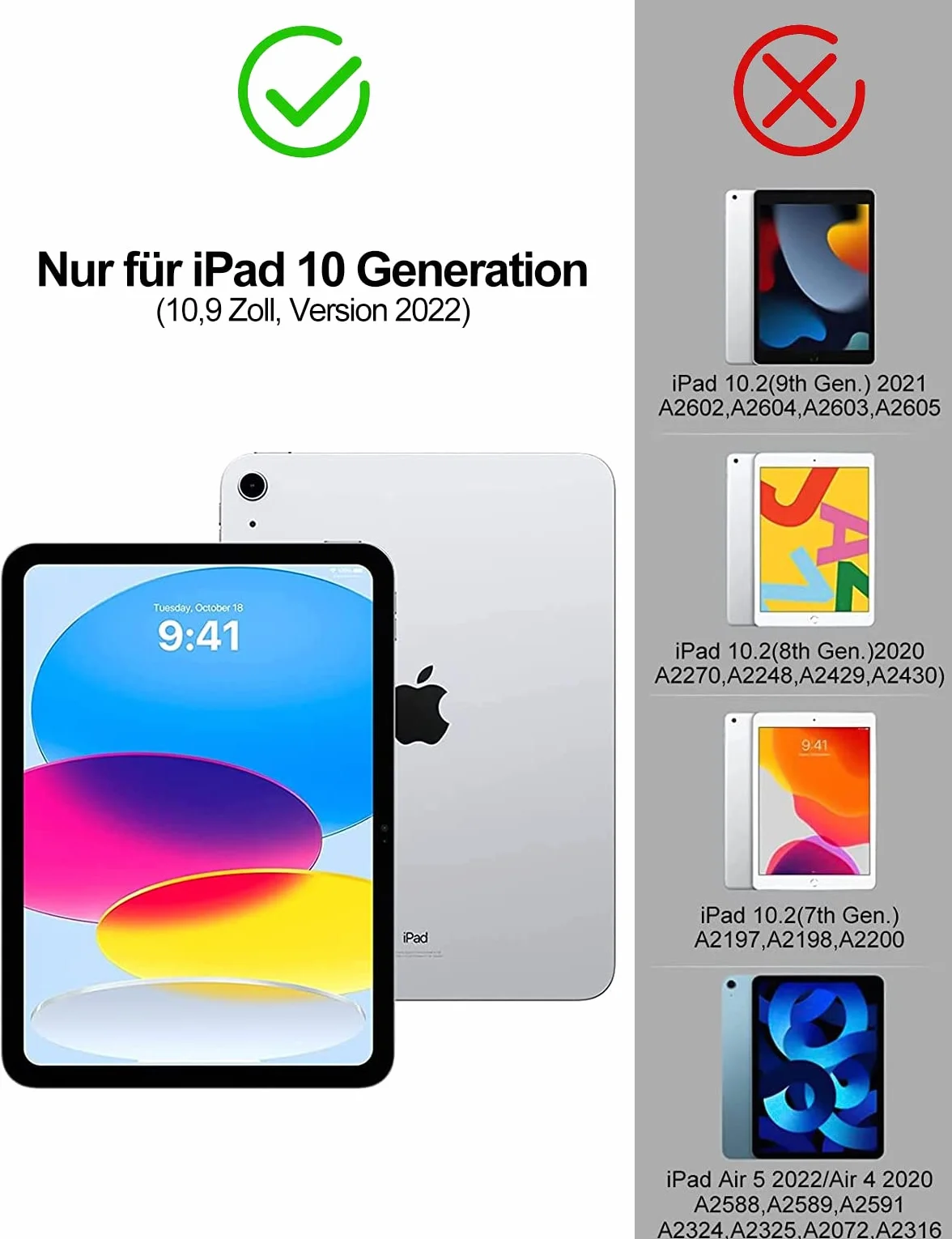 JADEMALL Etui na iPad 11 generacji A16 z klawiaturą, 7 kolorów, podświetlana, bezprzewodowa, zdejmowana klawiatura, elastyczne etui TPU z uchwytem na rysik do nowego iPada 10./11. generacji