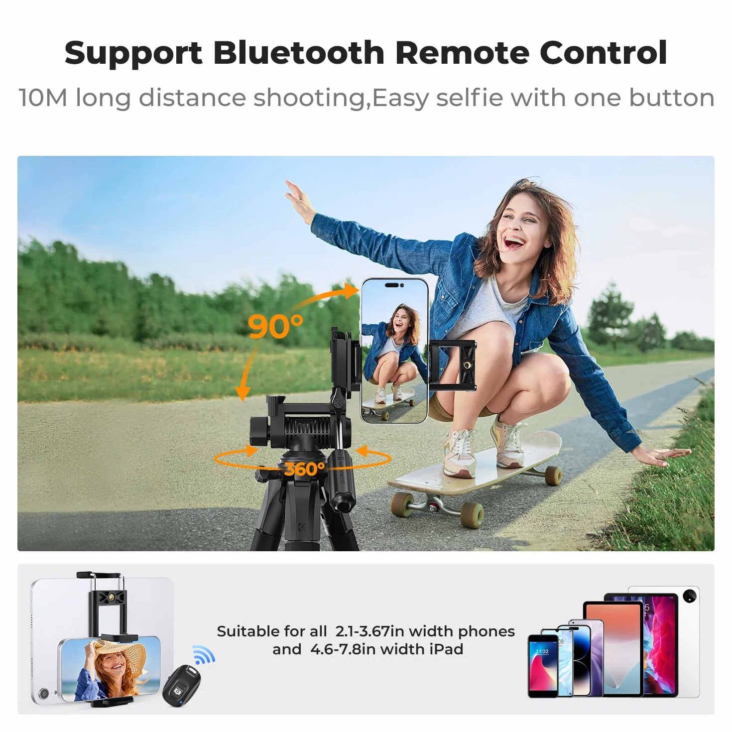 K&F CONCEPT Statyw S254A3+BV01, lekki statyw podróżny 172 cm z etui, uchwytem na telefon i tablet, do aparatów Canon Nikon Sony DSLR