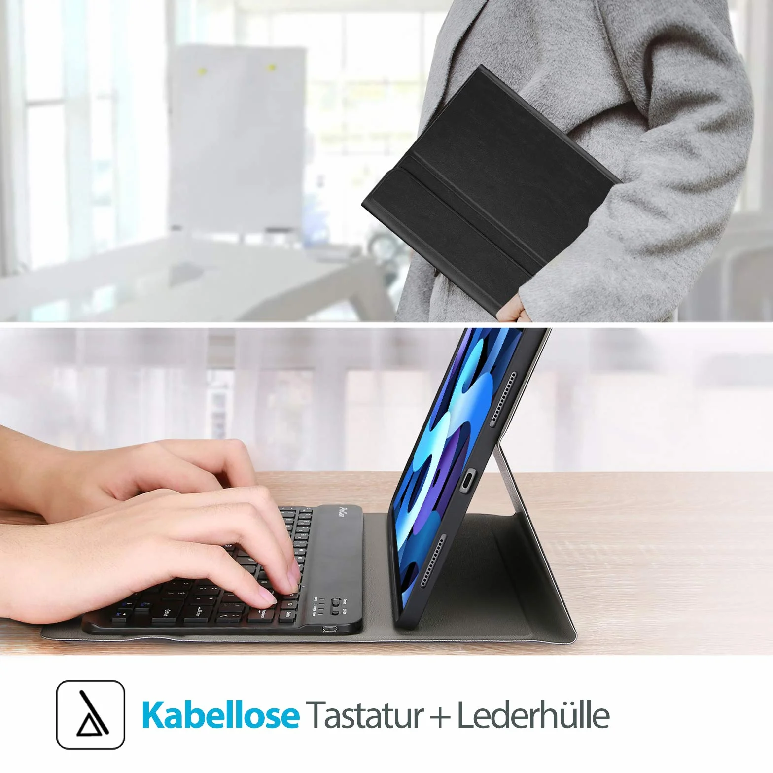 ProCase Niemiecki futerał na klawiaturę z uchwytem na długopis do iPada Air 11" M2 2024 / iPad Air 5 2022 / Air 4 Gen 2020 10,9", ultracienkie, z wyjmowanym magnesem, klawiatura bezprzewodowa