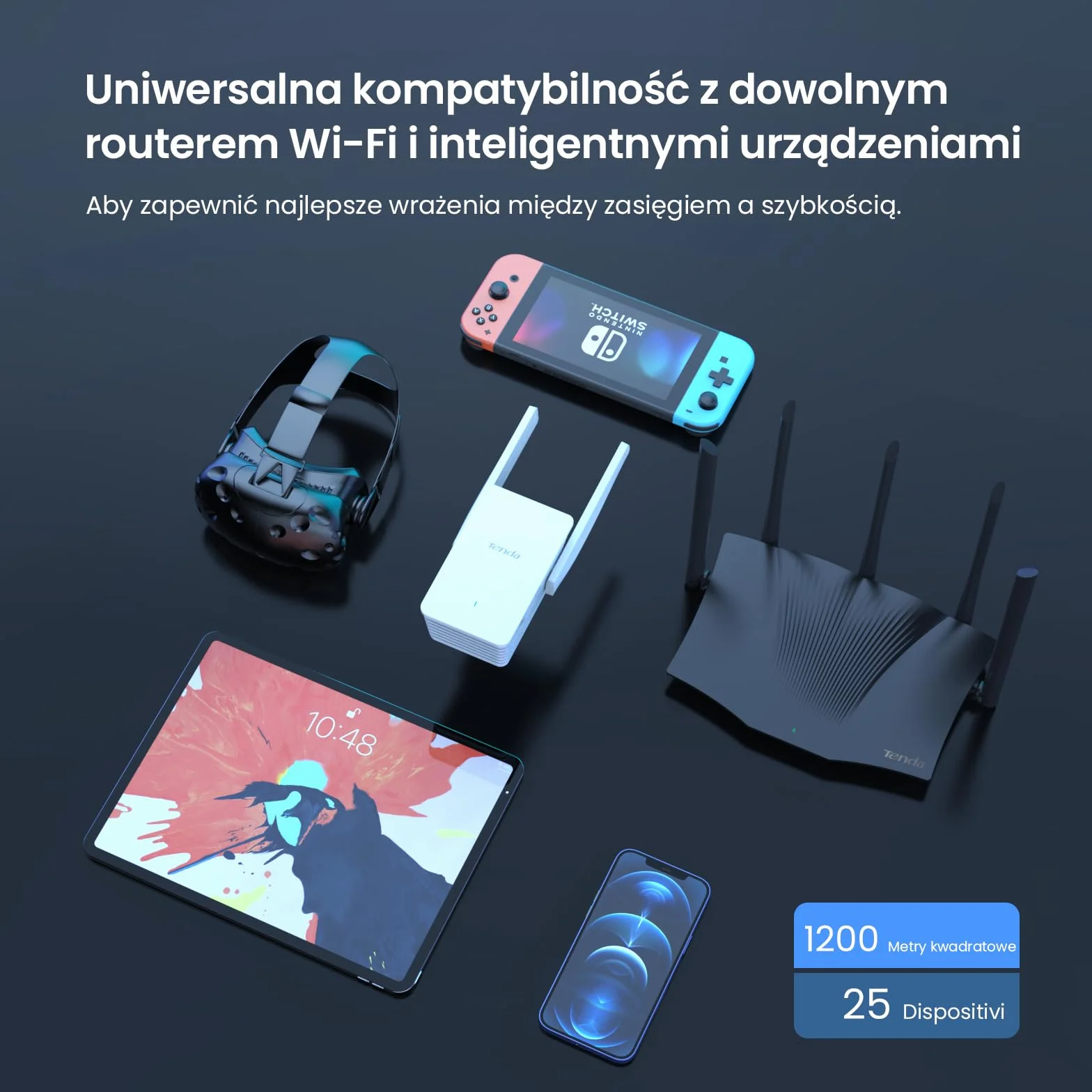 Tenda Wzmacniacz WiFi Repeater WiFi Extender WiFi A23 (AX1500 Dual Band 5GHz: 1201MBPS+2.4GHz:300Mbps) Anteny 2* 5dBi, port Gigabit, tryb AP, MU-MIMO, WPA3, IPv6, LED, kompatybilny ze wszystkimi routerami