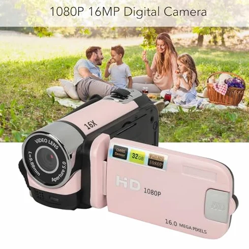 Cyfrowa Kamera Wideo 1080P 16 MP z Obrotowym Ekranem 2,4 Cala i 16-krotnym Zoomem (PINK)