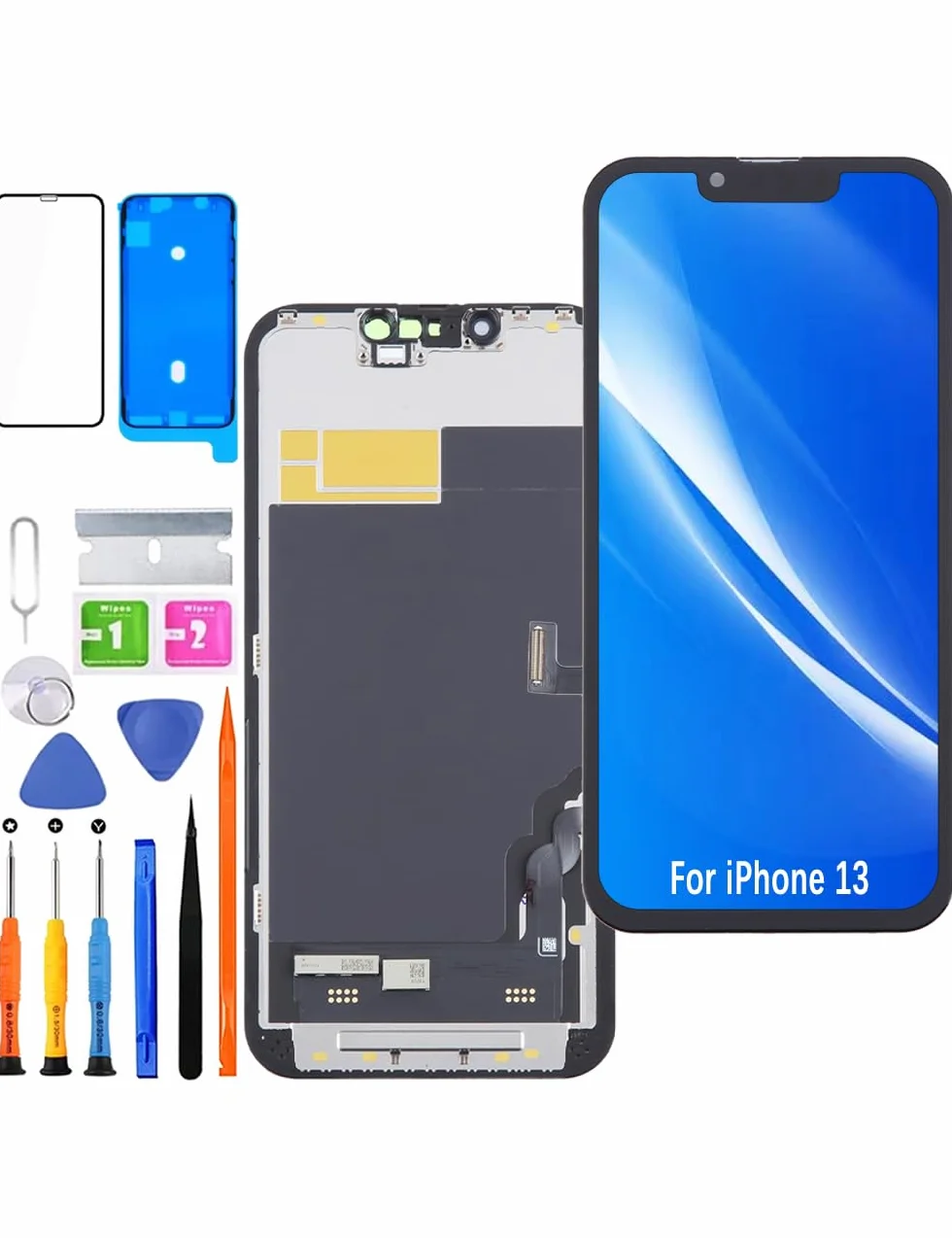 Wyświetlacz do iPhone 13 LCD zamiennik ekranu FHD ekran dotykowy 3D Touch Face ID Digitizer ramka montażowa, wodoodporny klej, zestawy naprawcze