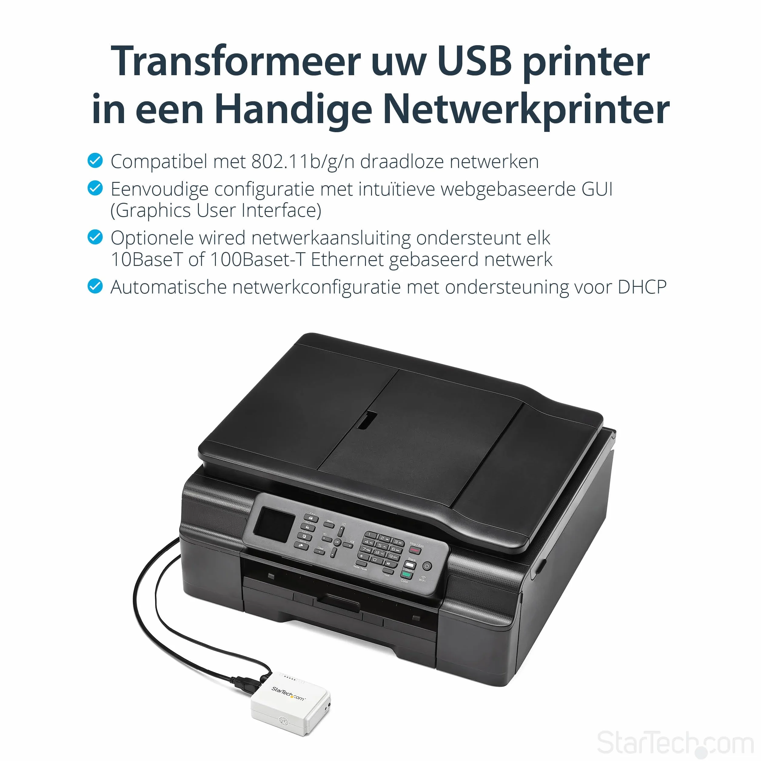 StarTech.com serwer druku USB WLAN 802.11 b/g/n Ethernet 10/100 Mb/s Wireless-N