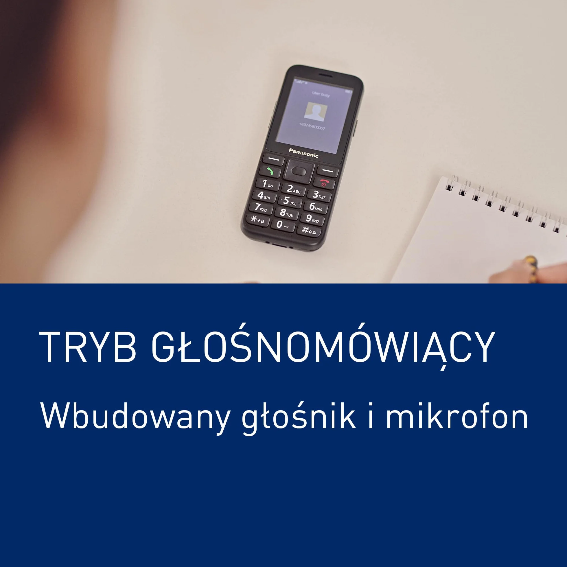 Panasonic KX-TU260EXB Telefon komórkowy 4G duże przyciski IP44 USB C czas rozmowy 7,5h ekran 2,4 cala czarny