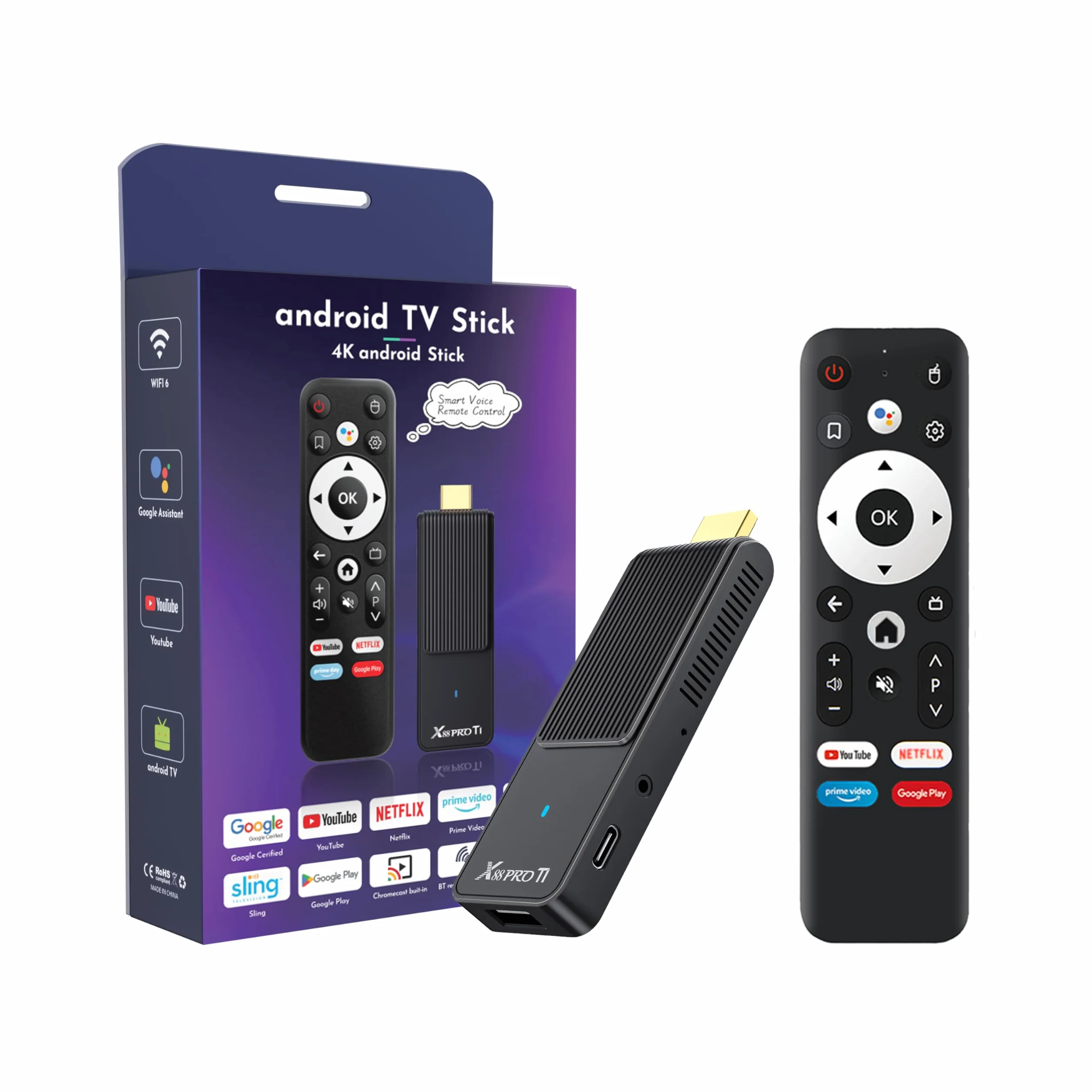 GREVA Android TV Stick 4K Ultra HD urządzenie do strumieniowego przesyłania strumieniowego, system Android 14.0, 2 GB 16 GB HDR/AV1/2,4G/5G WiFi/BT 5.0, 3D HD Smart Box Streaming Media Player z