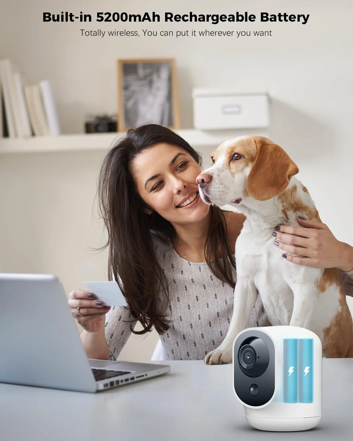 COCOCAM 2K Indoor Pan/Tilt Kamera bezpieczeństwa, z baterią 5200 mAh, w 100% bezprzewodowa do monitorowania dziecka/kamery dla zwierząt/zabezpieczeń domowych (1, Biały)