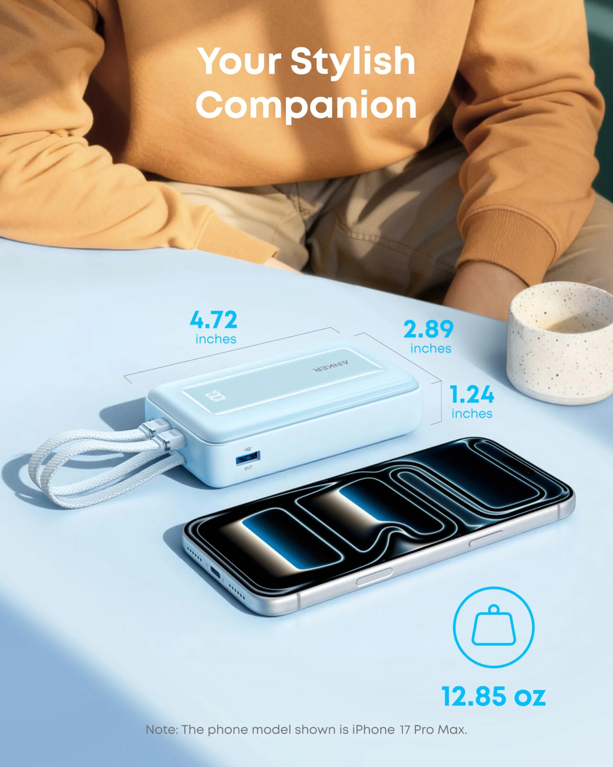 Anker Zolo Powerbank (Wersja 2025), Szybkie Ładowanie 45W, Power Bank 20 000 mAh, Dwa Wbudowane Kable USB-C, Port USB-C i USB-A, dla iPhone 17/16, Galaxy, MacBook i innych.