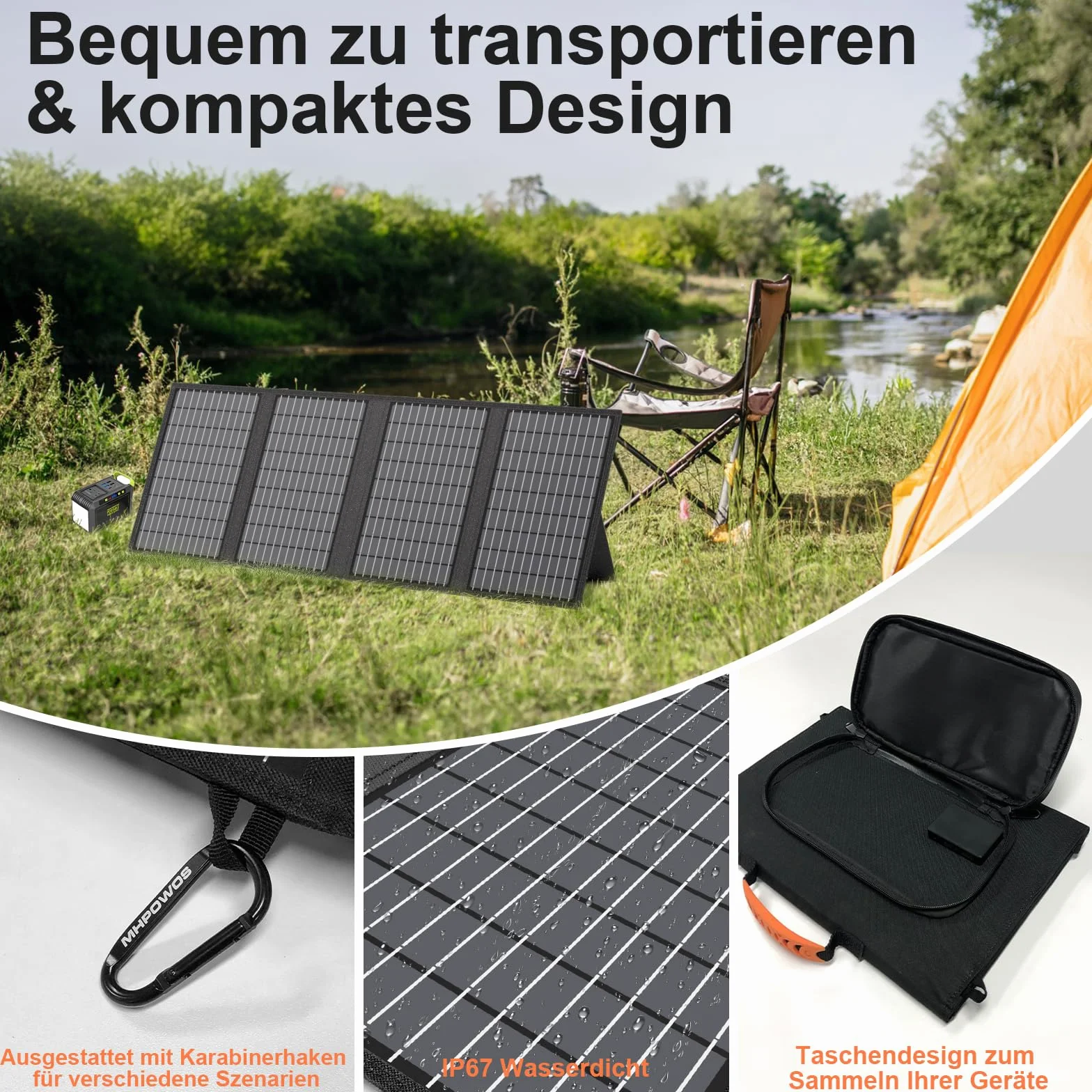 Składany panel słoneczny 60 W, ładowarka słoneczna, moduł solarny