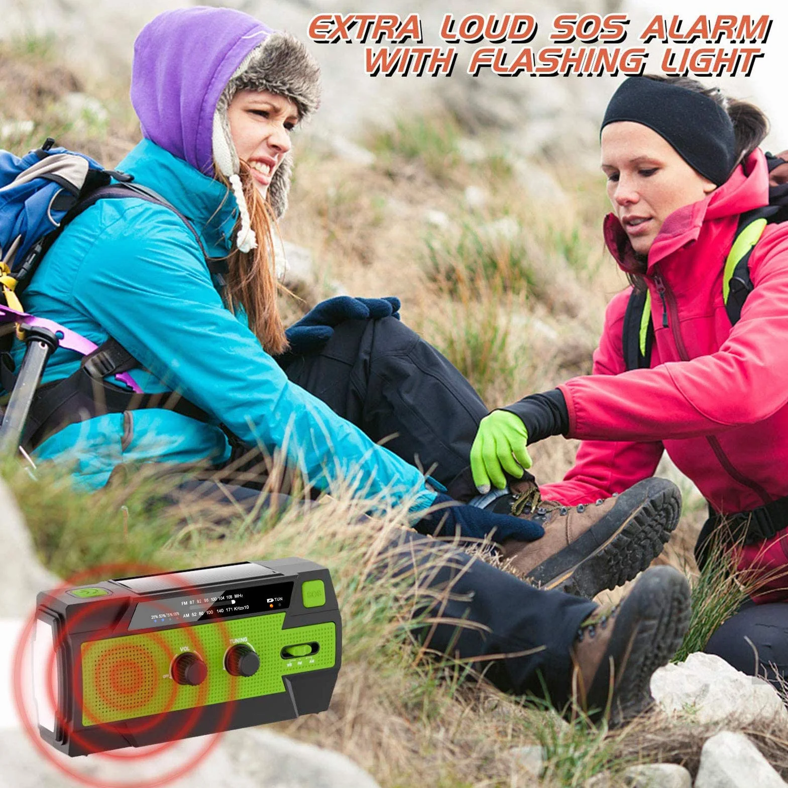 Radio solarne AM/FM korbowe przenośne USB awaryjne akumulator 4000 mAh dynamo zielone